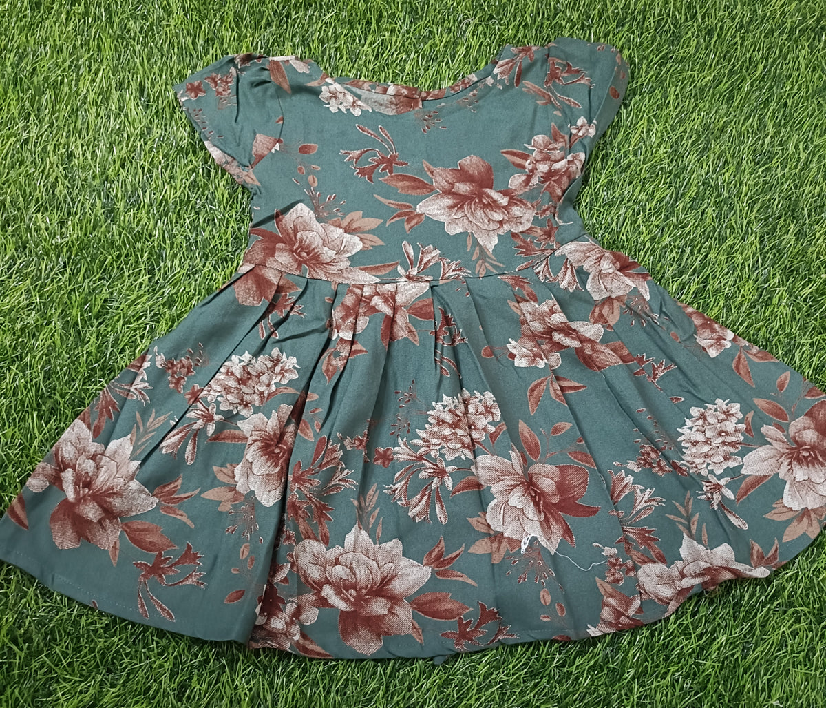 Kids Teal Green Floral Print Short Sleeve Frock