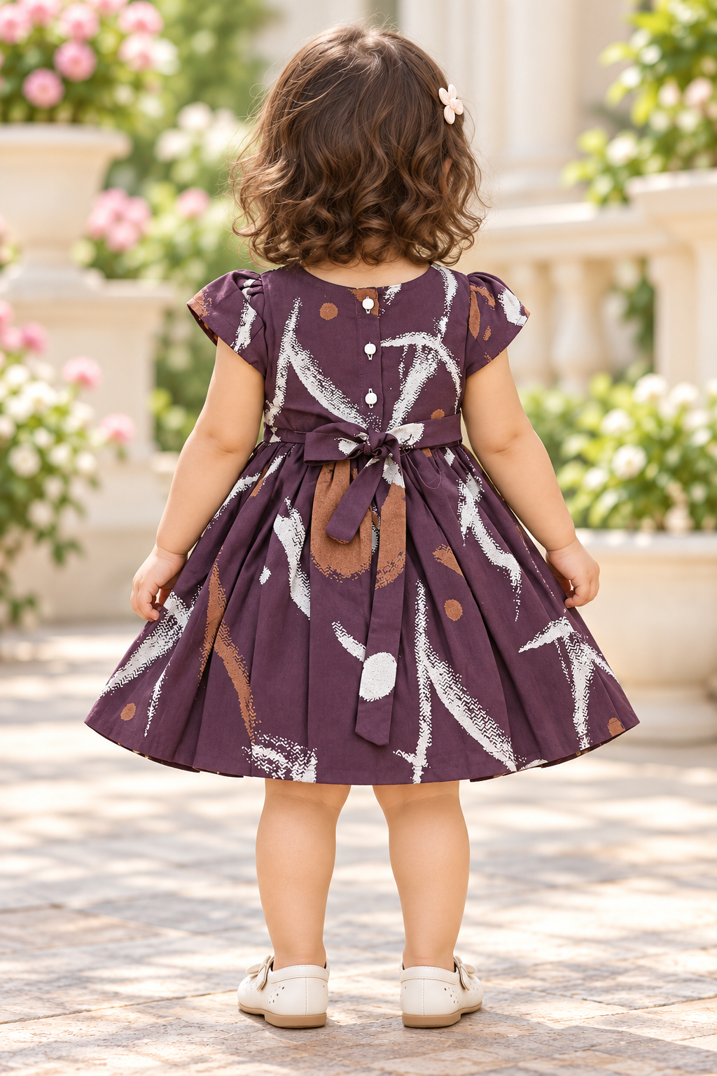 Kids Dark Purple Abstract Print Short Sleeve Frock