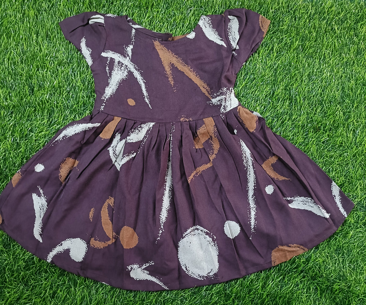 Kids Dark Purple Abstract Print Short Sleeve Frock