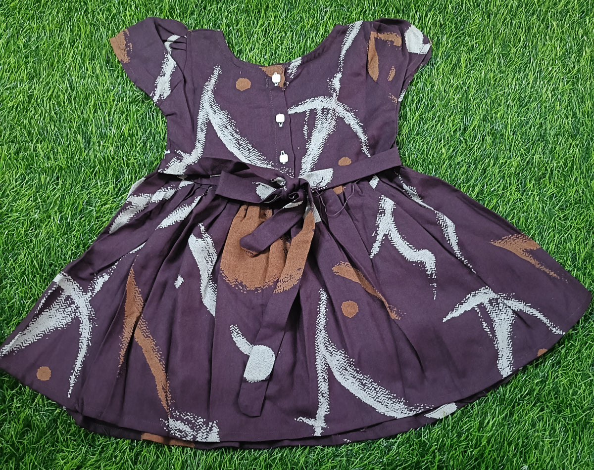 Kids Dark Purple Abstract Print Short Sleeve Frock