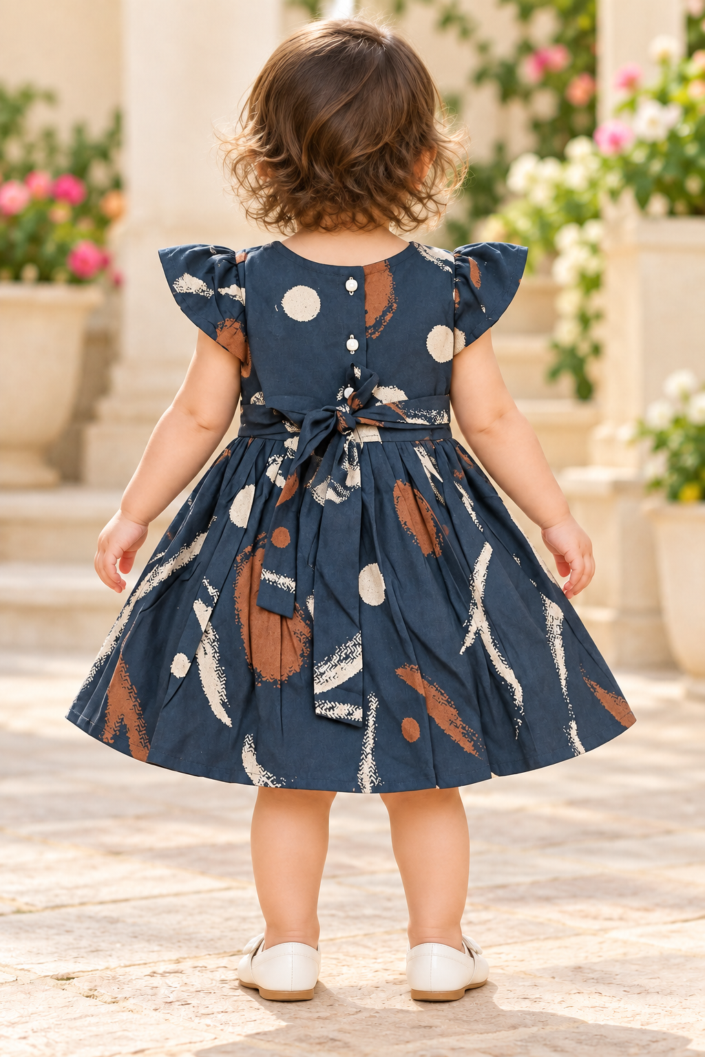 Kids Dark Teal Abstract Print Short Sleeve Frock