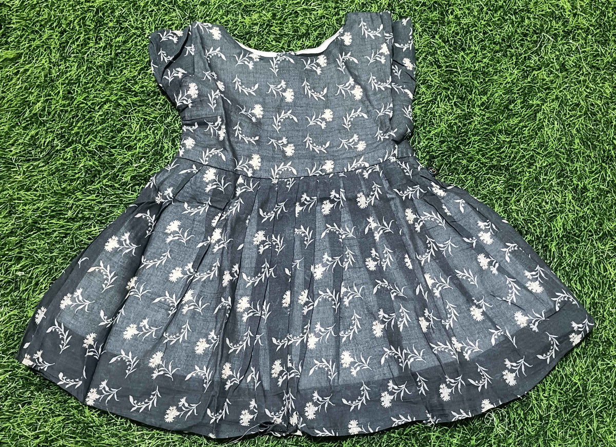 Kids Charcoal Grey Floral Print Short Sleeve Frock