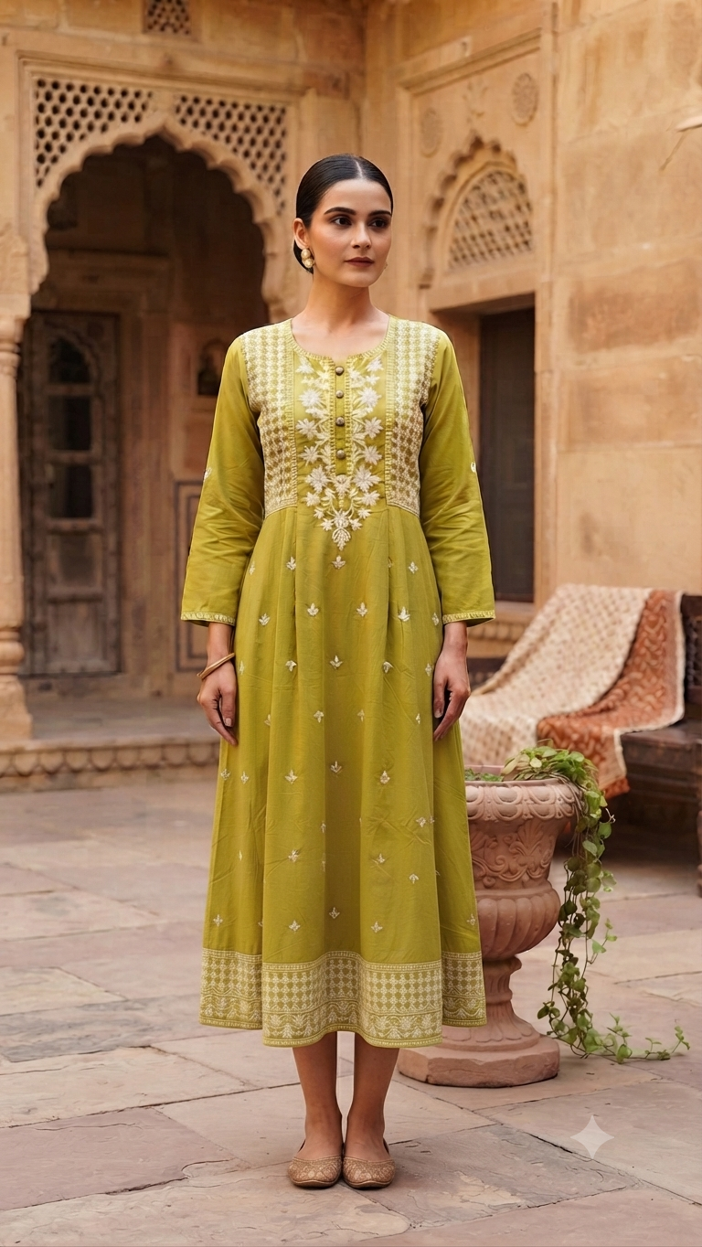 Elegant Olive Green Embroidered Single Piece Kurti (TOP)
