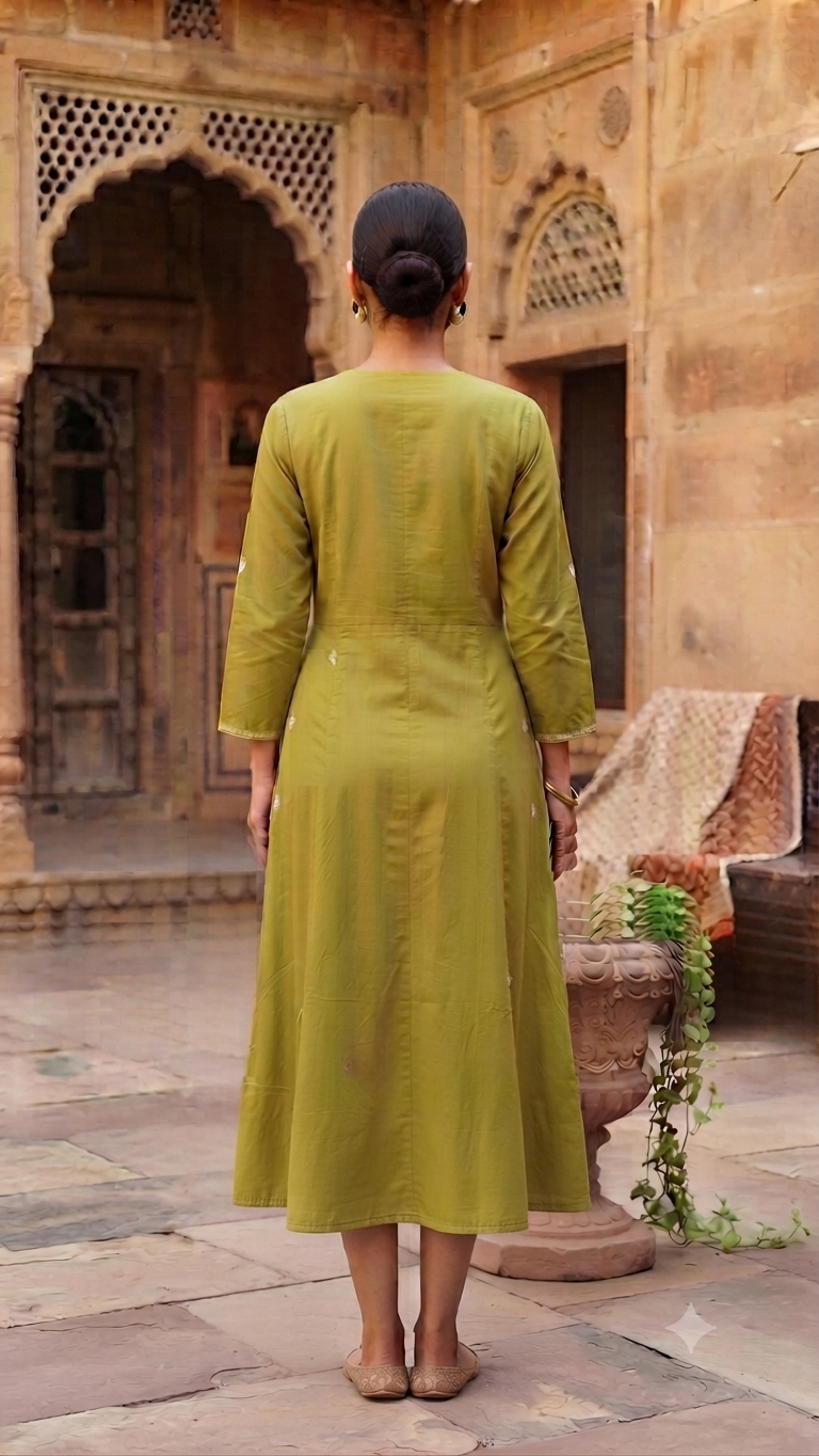 Elegant Olive Green Embroidered Single Piece Kurti (TOP)