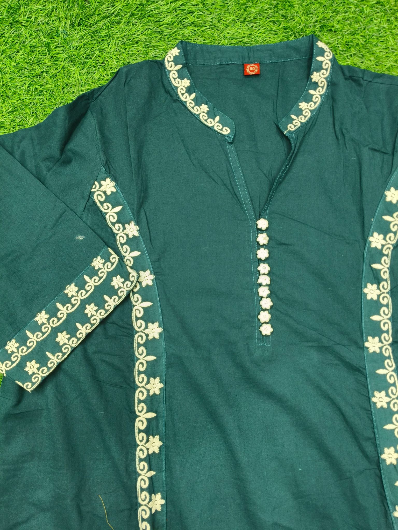Women's 2-Piece Straight Kurti with Embellished V-Slit Neck and Mandarin Collar