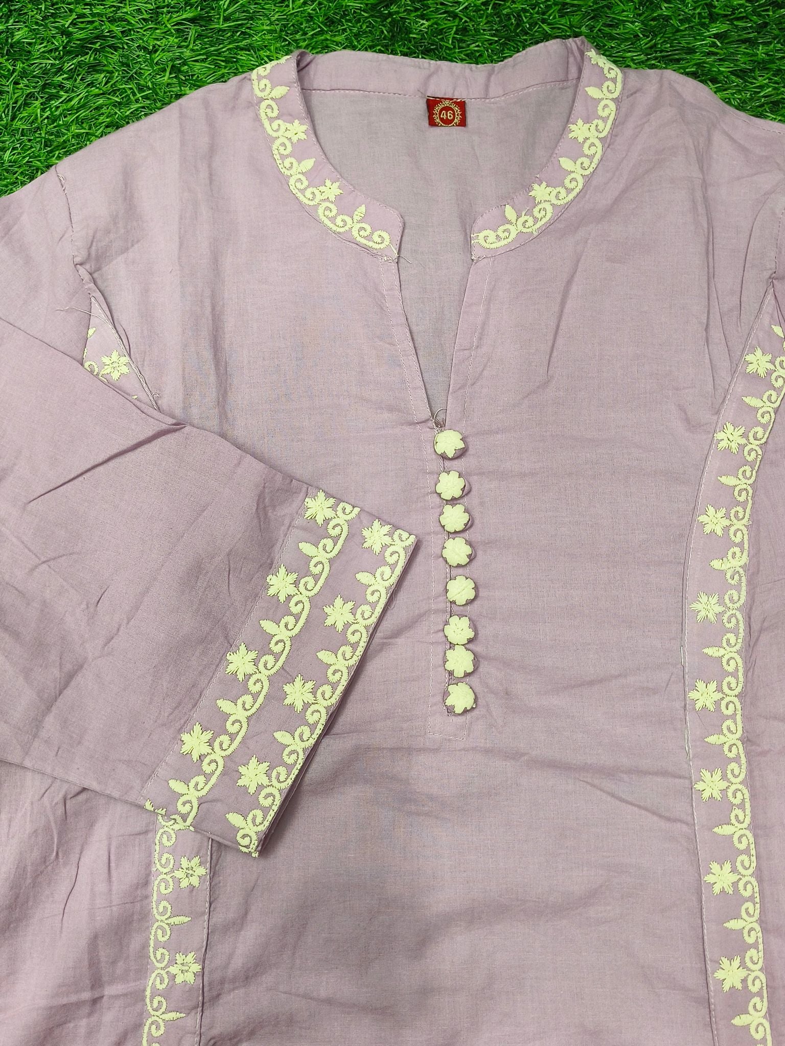 Women's Traditional Light Purple 3-Piece Kurti Set with Mandarin Collar and 3/4 Sleeves