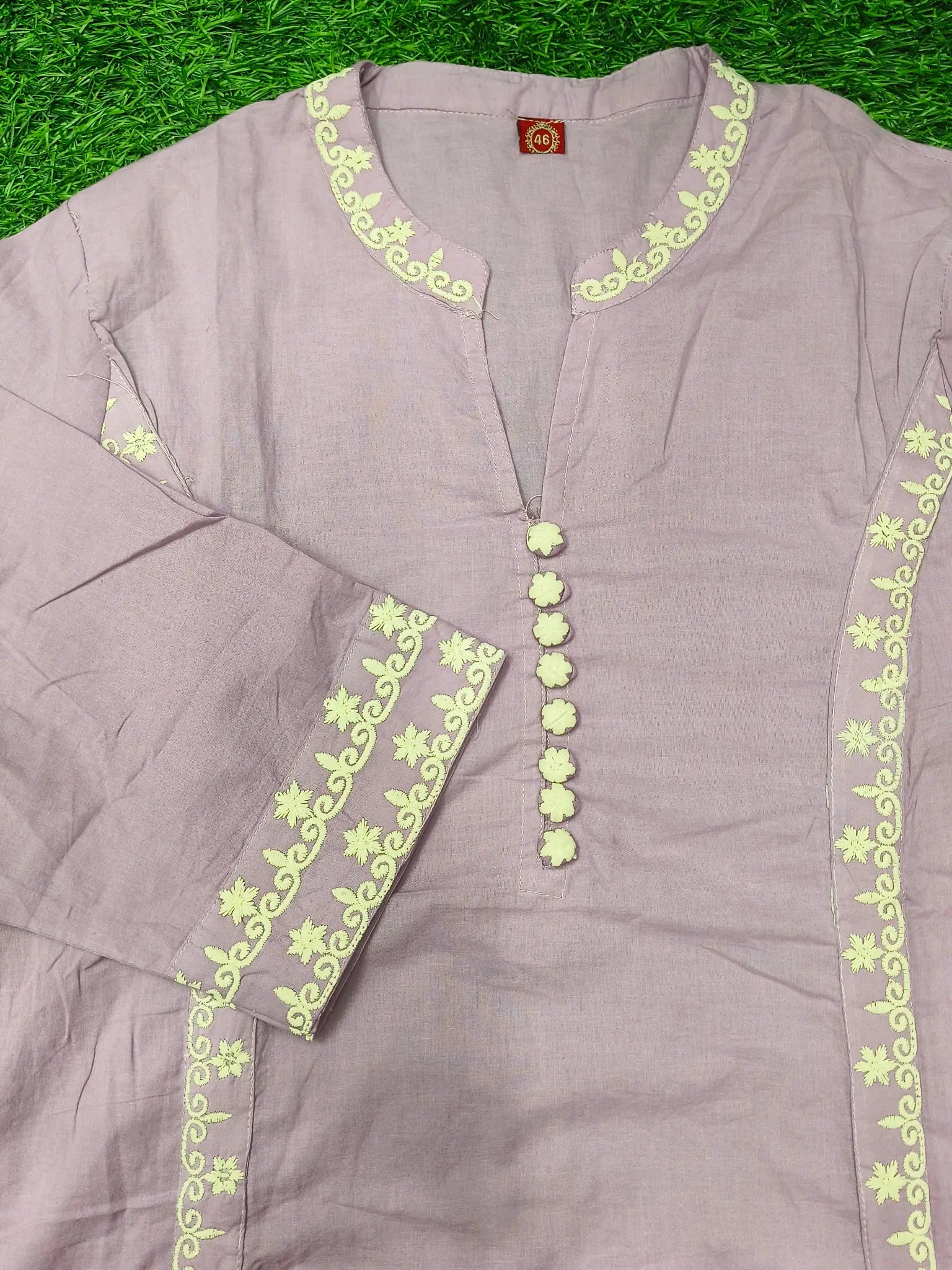 Women's Traditional Light Purple 3-Piece Kurti Set with Mandarin Collar and 3/4 Sleeves
