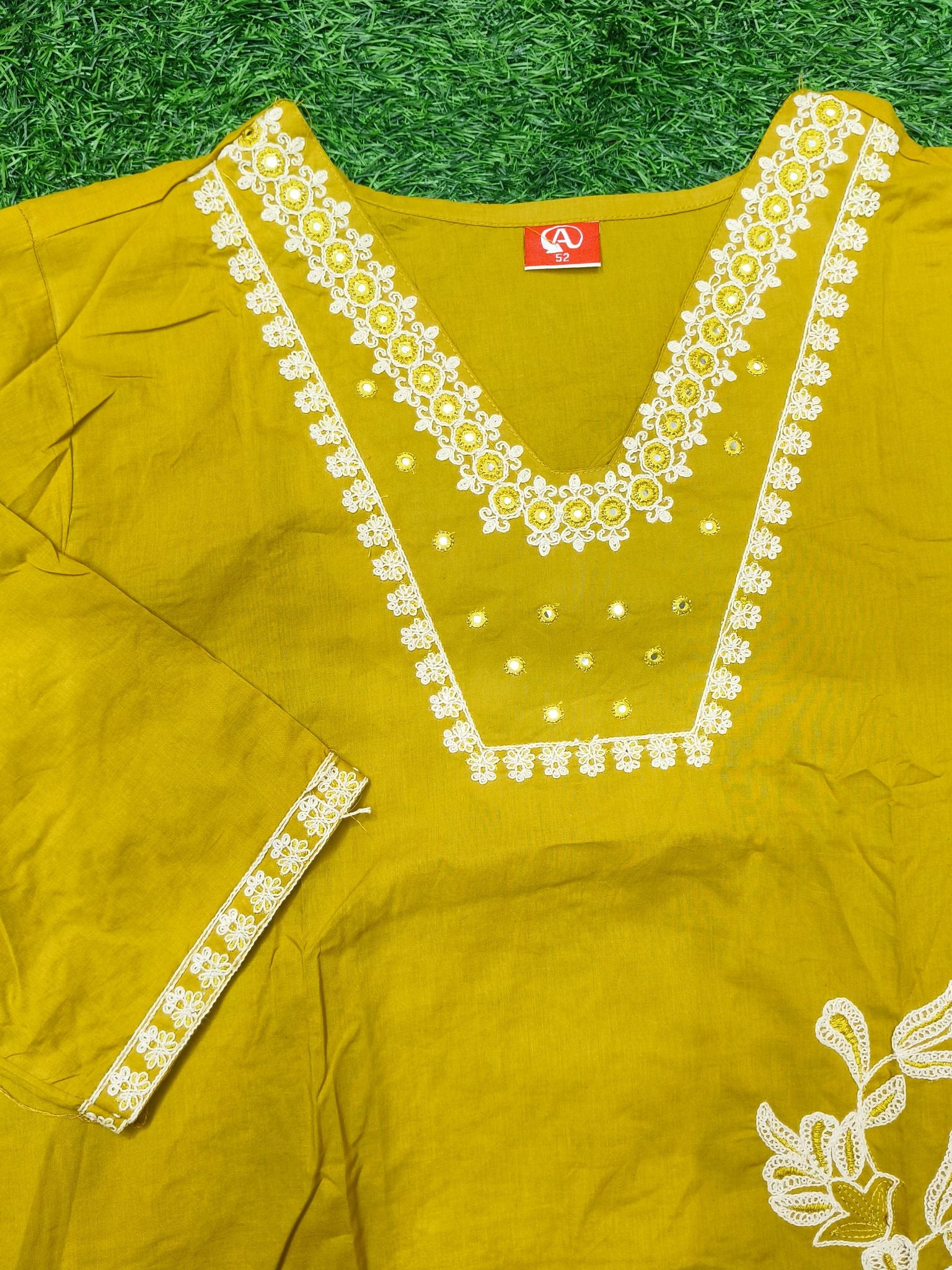 Women's Elegant Golden 3-Piece Kurti Set with Lace Detailing
