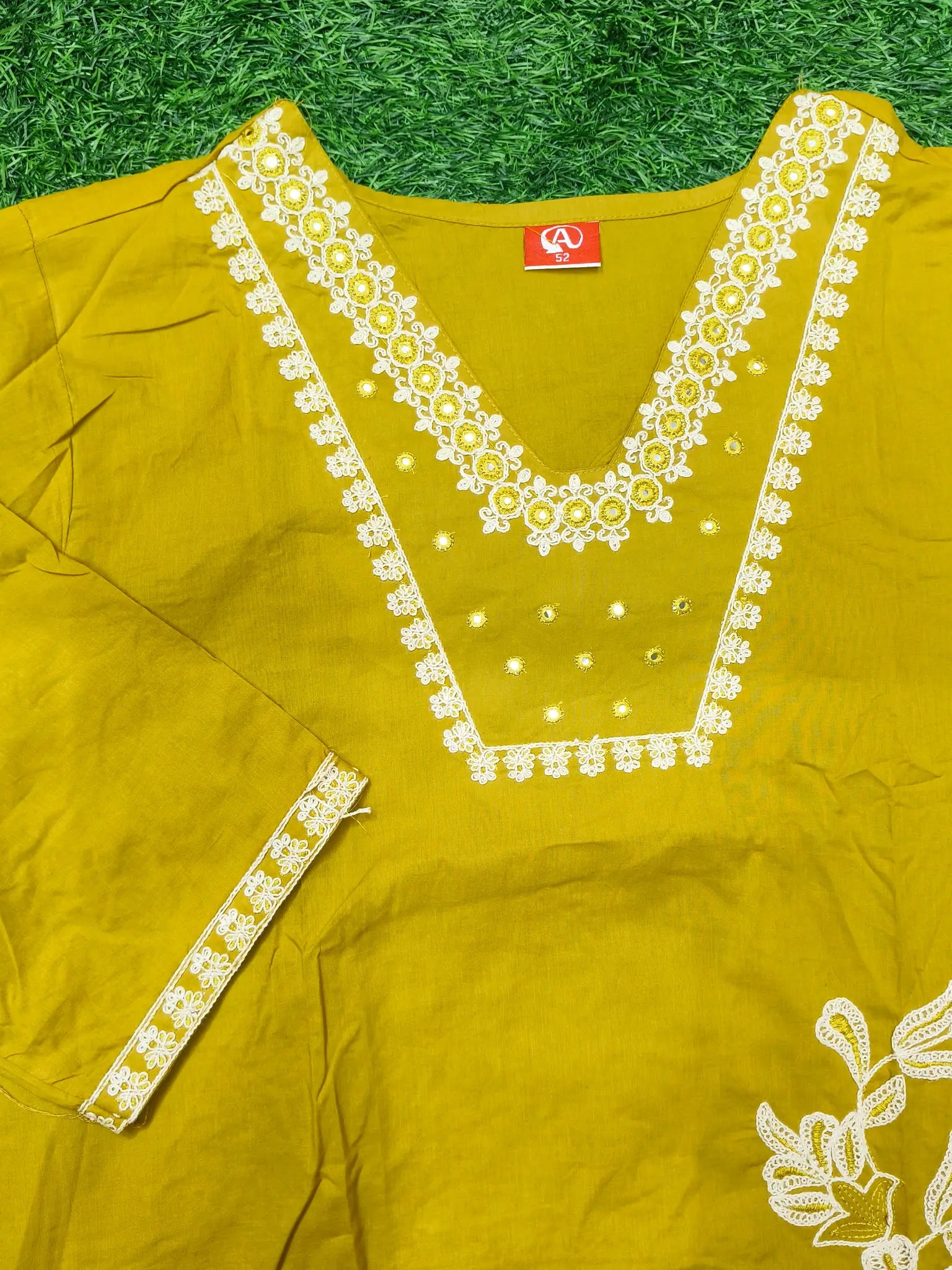 Women's Elegant Golden 3-Piece Kurti Set with Lace Detailing