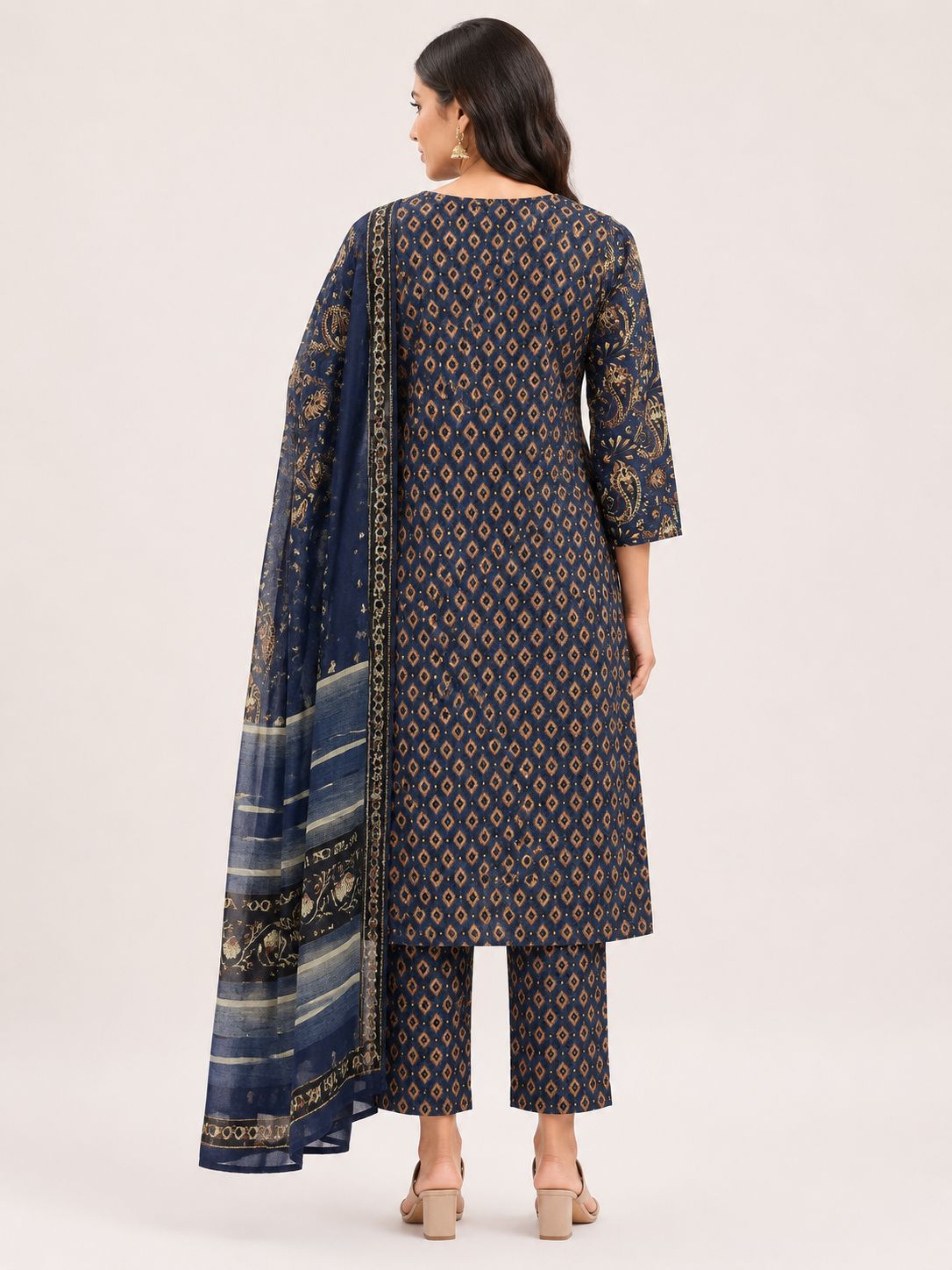 Women's Light Navy Blue Ethnic 3-Piece Kurti Set with embroidery work