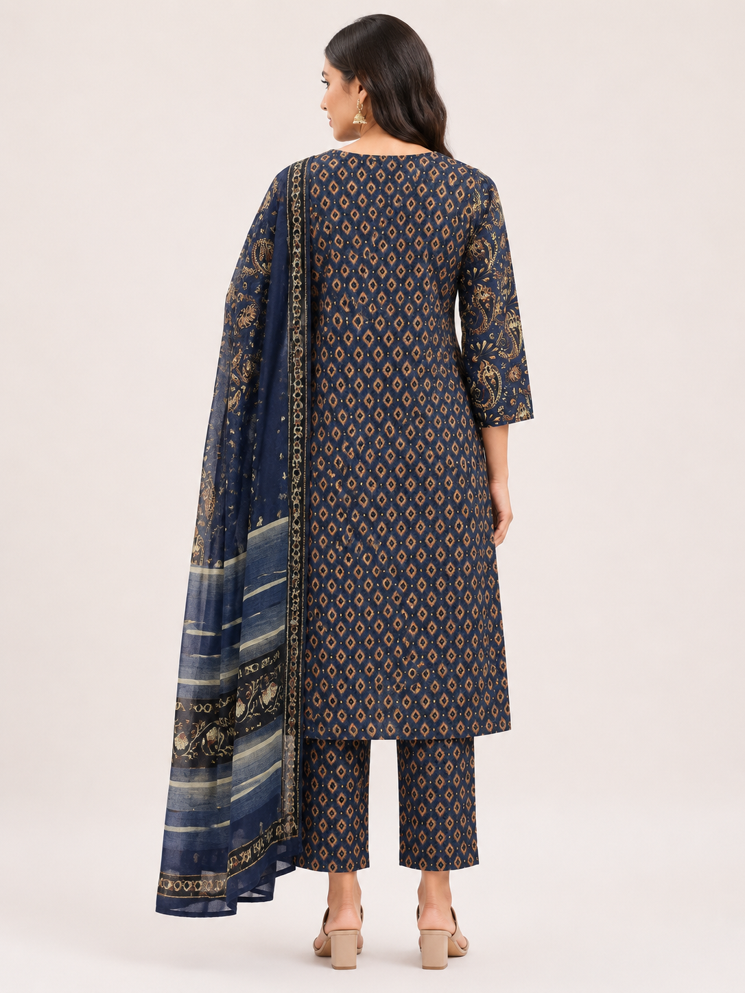 Women's Light Navy Blue Ethnic 3-Piece Kurti Set with embroidery work