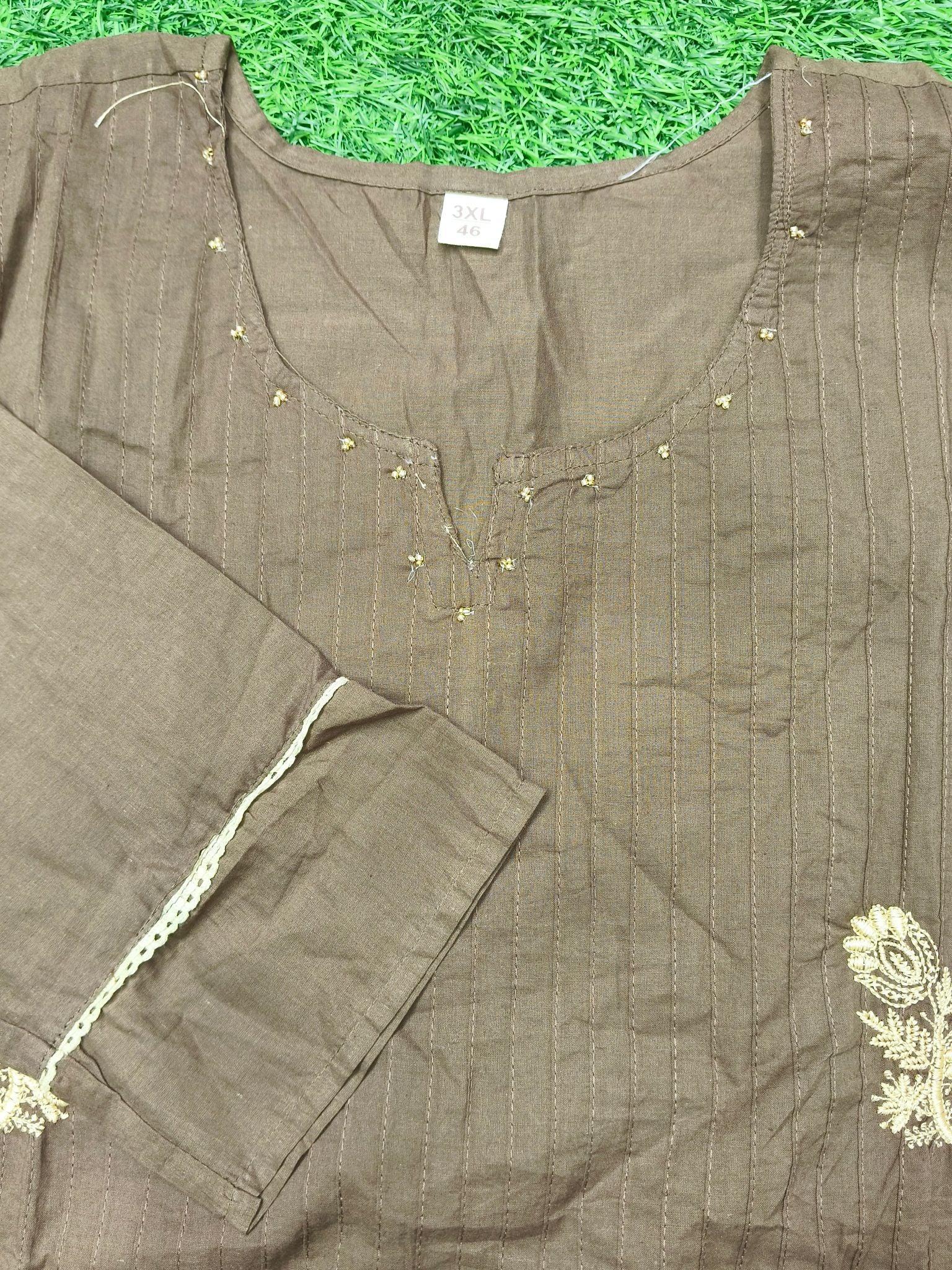 Women's Dark Brown Ethnic 3-Piece Kurti Set with embroidery work