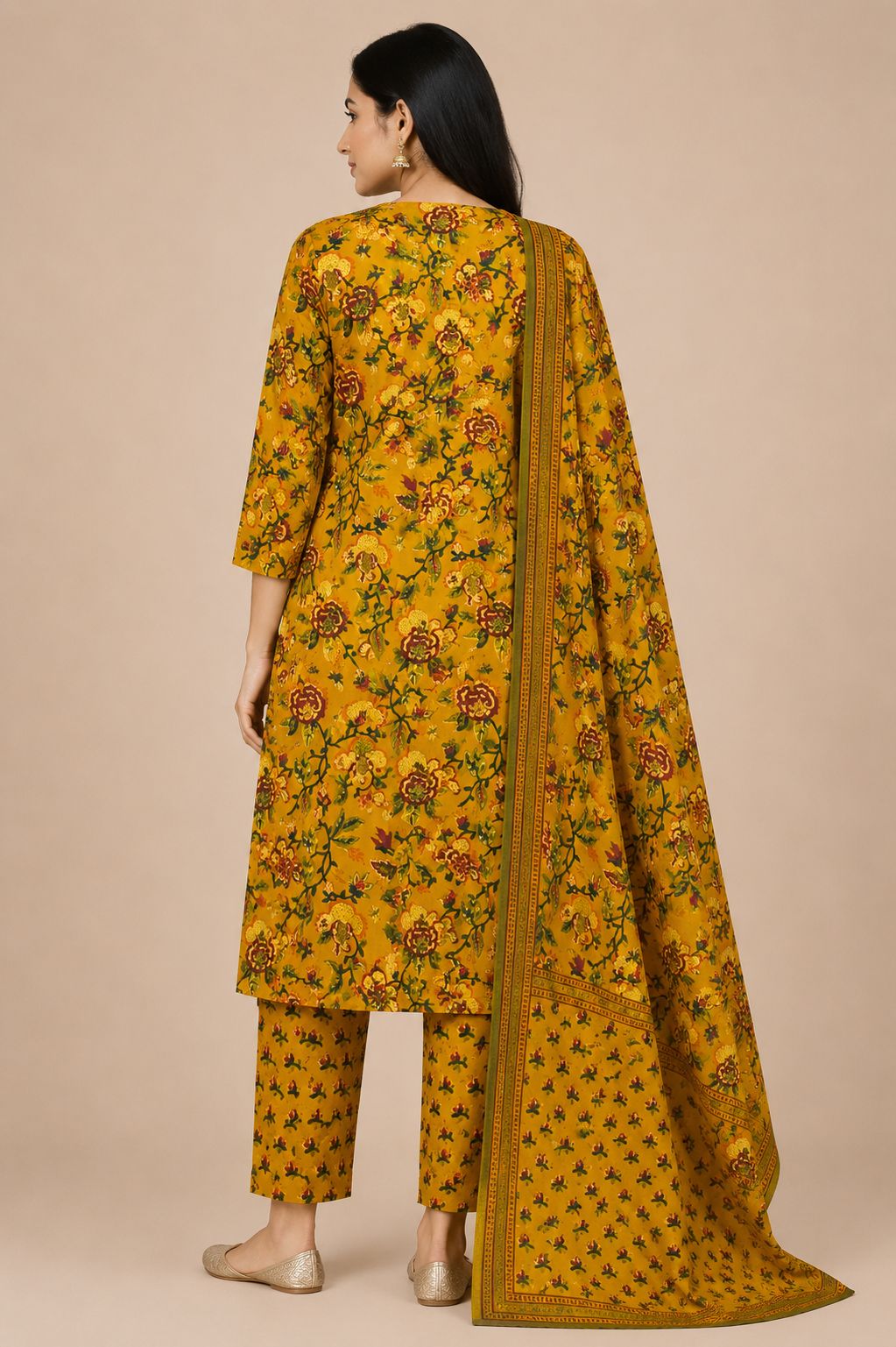 Women's Festive Mustard Yellow 3-Piece Kurti Set with Embroidered Neckline