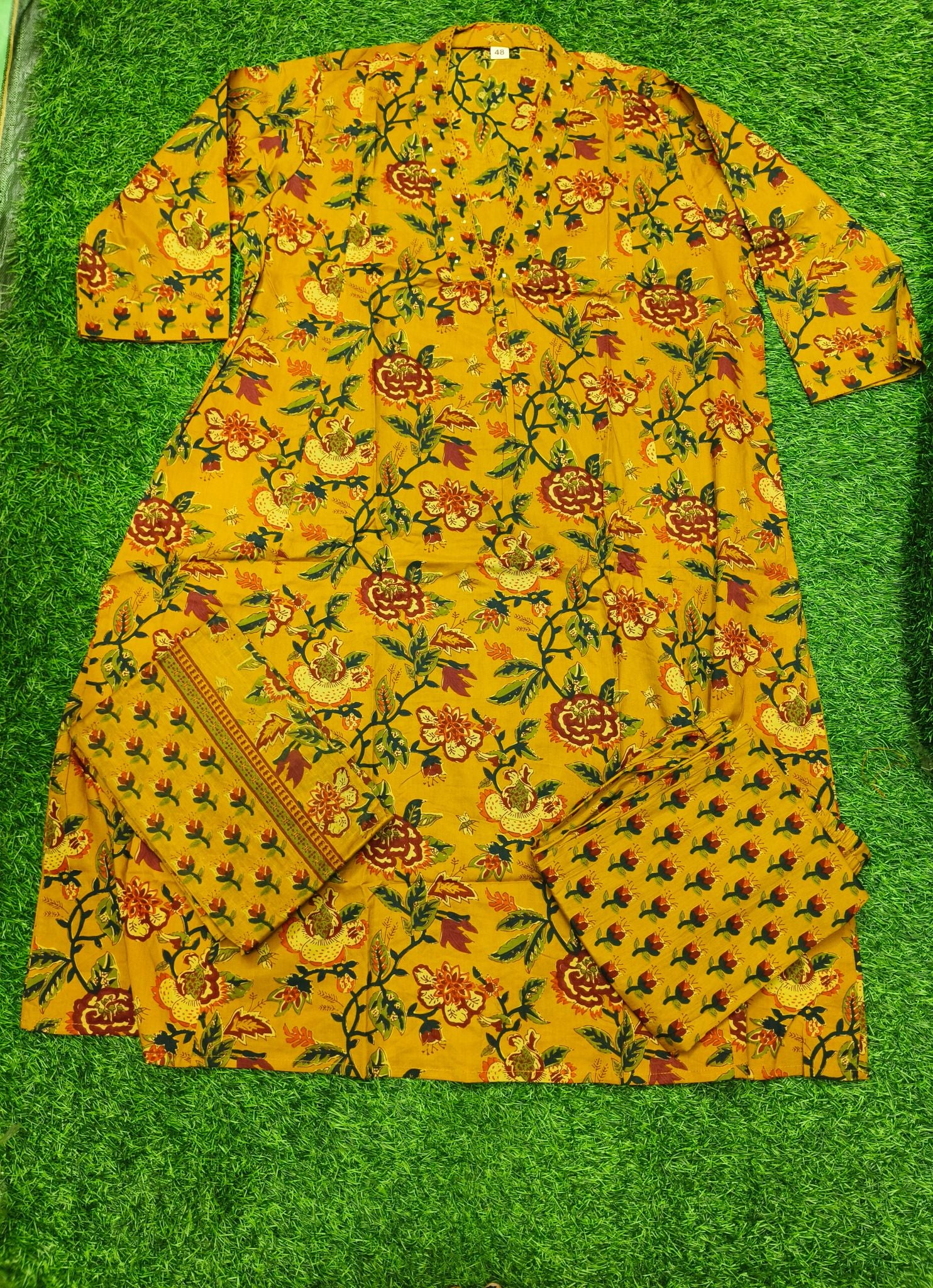 Women's Festive Mustard Yellow 3-Piece Kurti Set with Embroidered Neckline
