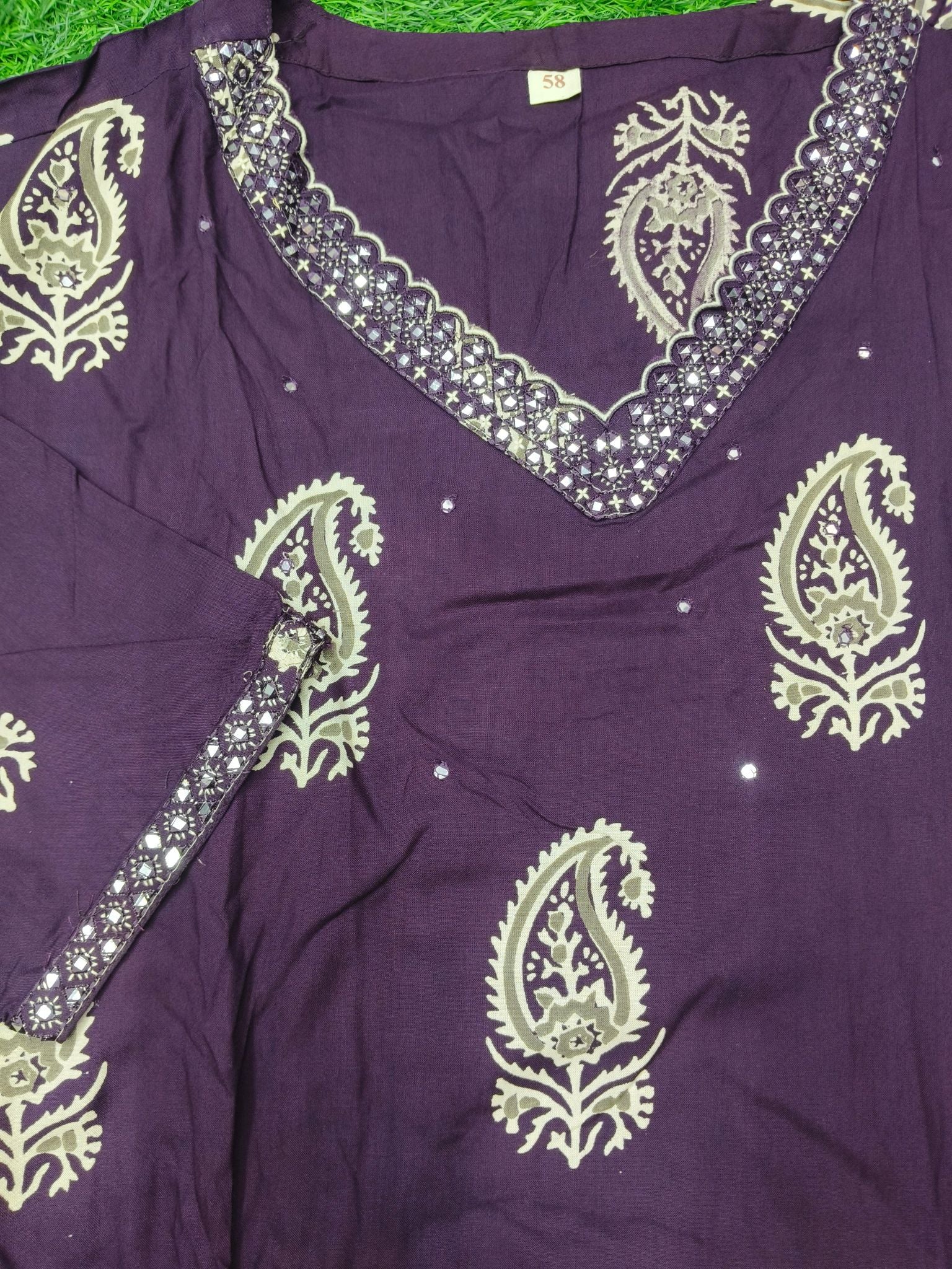 Women's Designer Dark Purple 3-Piece Kurti Set with V-Neck and 3/4 Sleeves