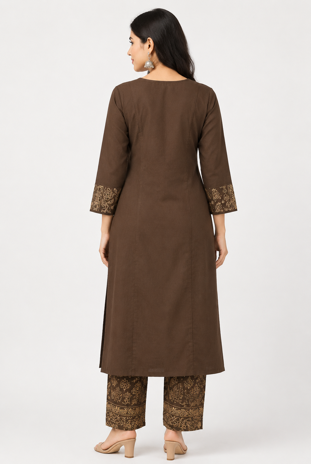Women's Brown 2-Piece Kurta Set with Elegant Silver embroidery work and Mirror Work