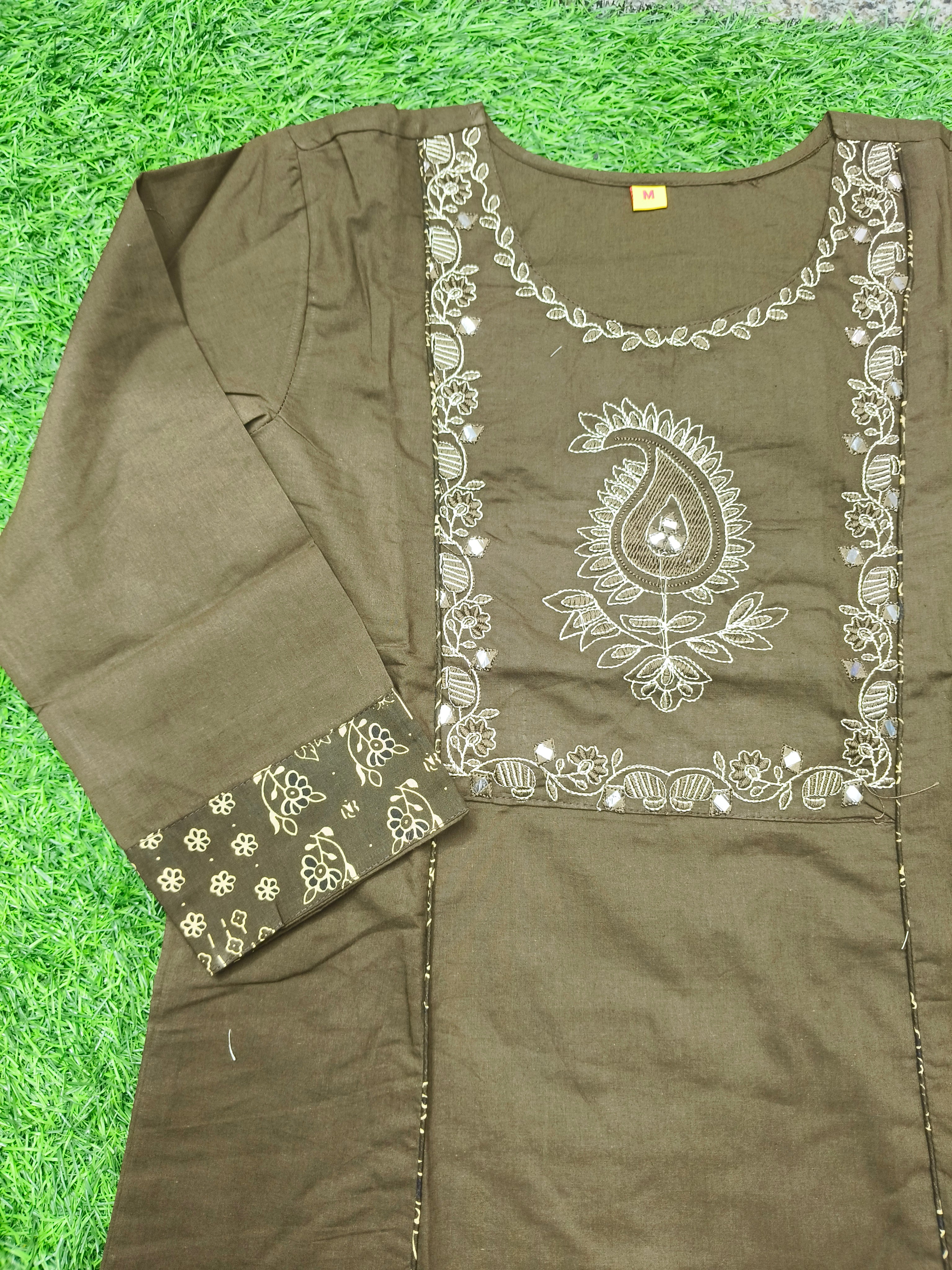 Women's Brown 2-Piece Kurta Set with Elegant Silver embroidery work and Mirror Work