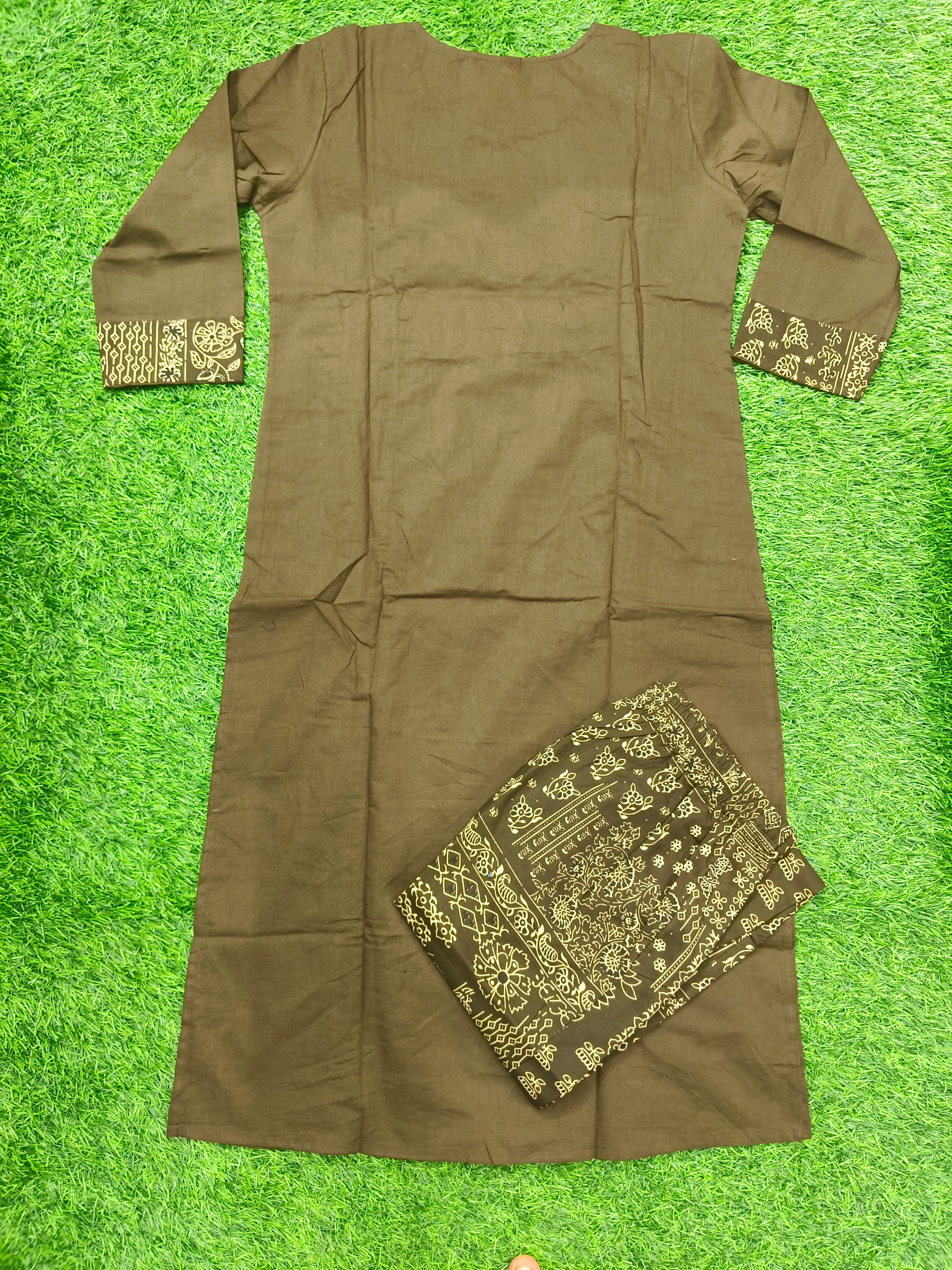Women's Brown 2-Piece Kurta Set with Elegant Silver embroidery work and Mirror Work