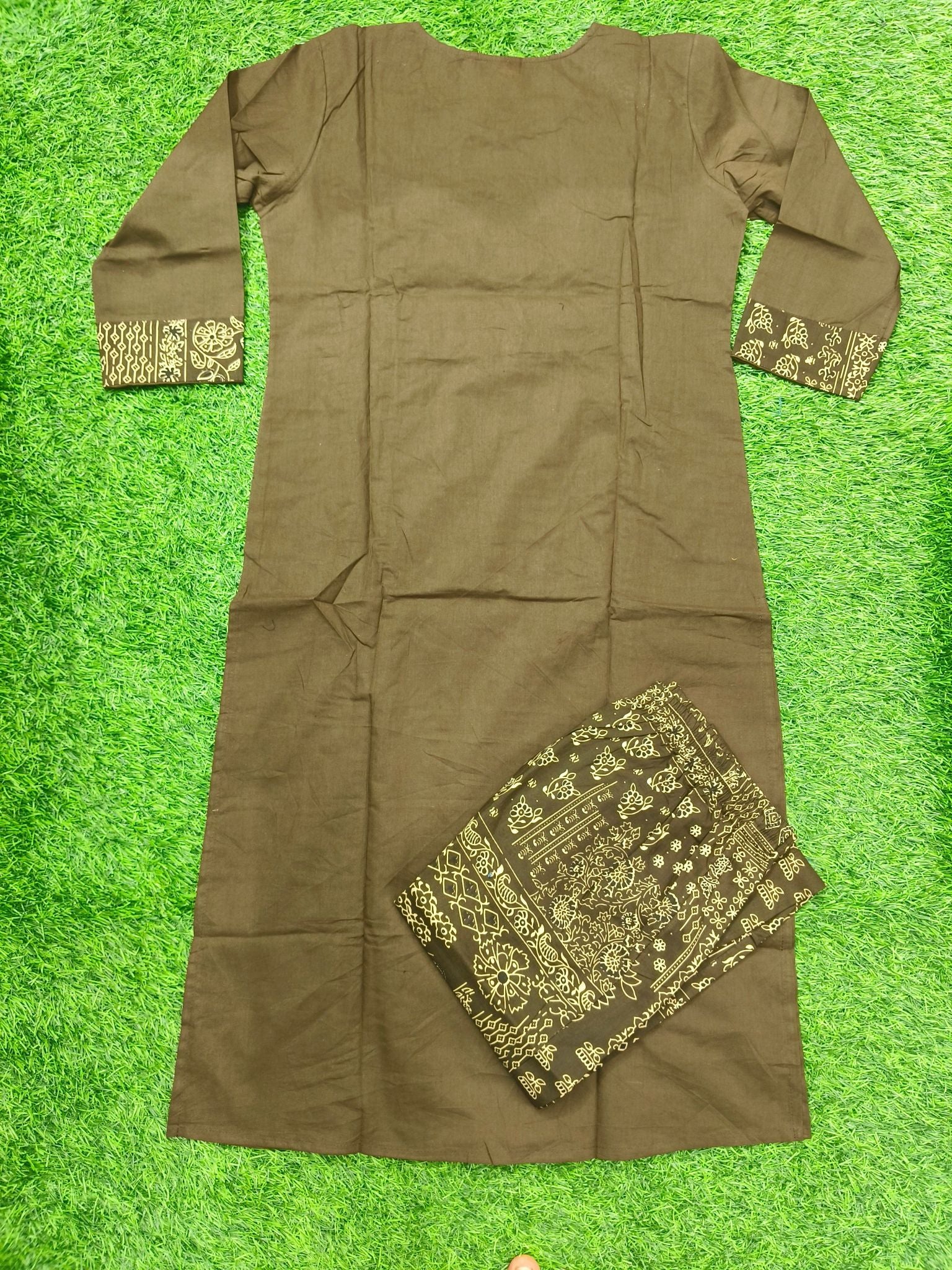 Women's Brown 2-Piece Kurta Set with Elegant Silver embroidery work and Mirror Work