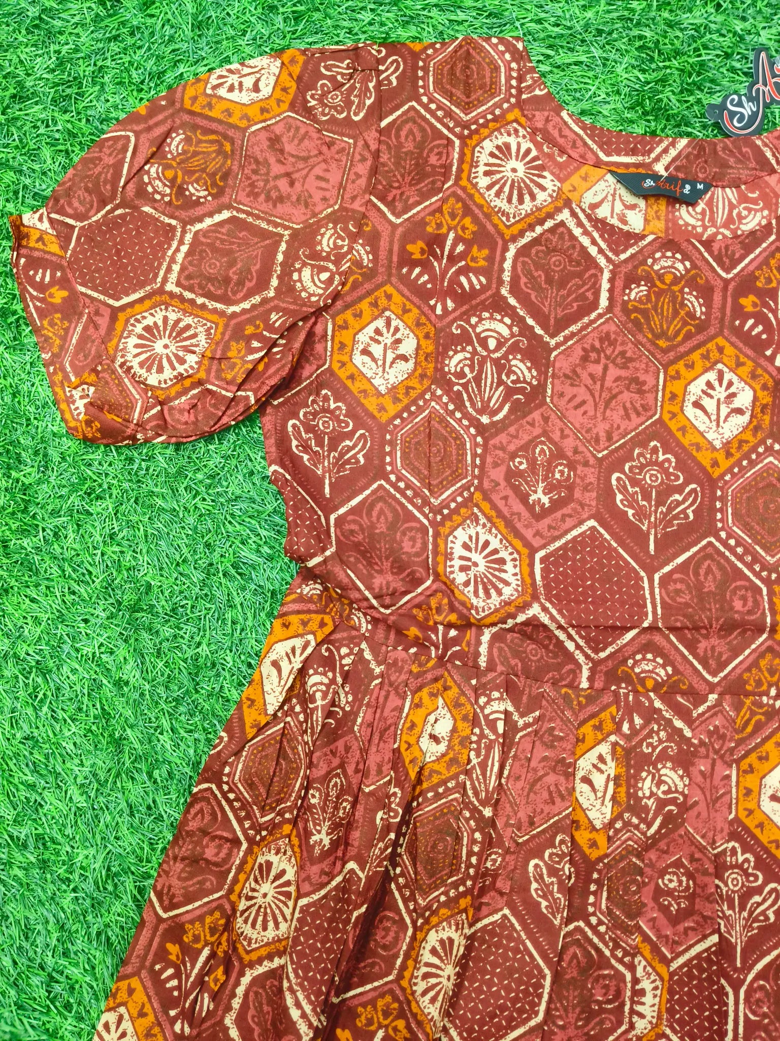Women's Ethnic Two-Step Umbrella Top with 3/4 Sleeves