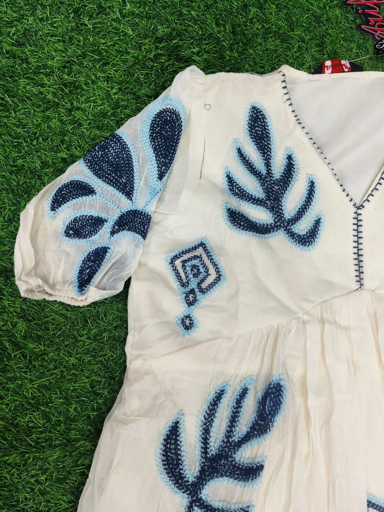 Women's Festive Cream/Off-White Embroidered Fit & Flare Frock