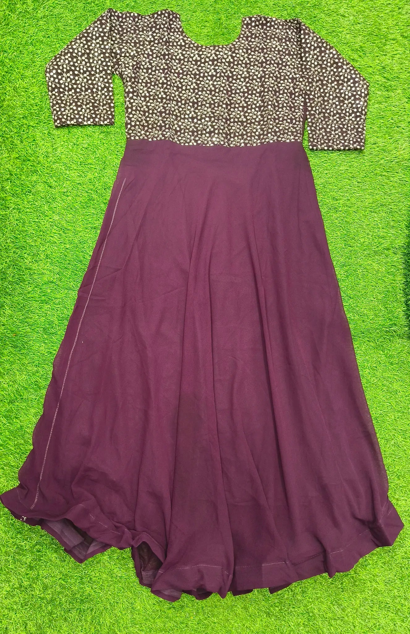 Women's Designer Dark Purple Round Neck Long Dress