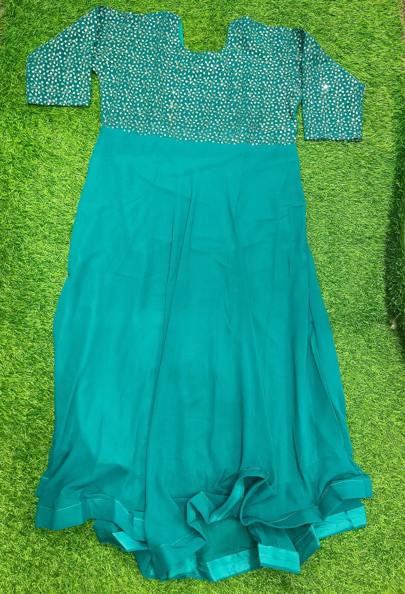 Women's Elegant Dark Green Embroidered Anarkali Long Dress