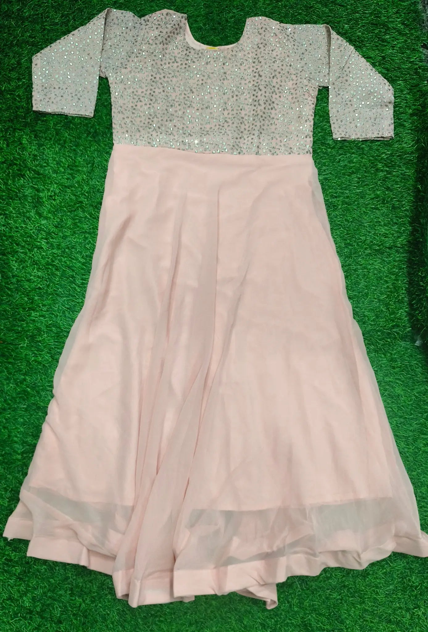 Women's Traditional Baby Pink Anarkali Dress with 3/4 Sleeves