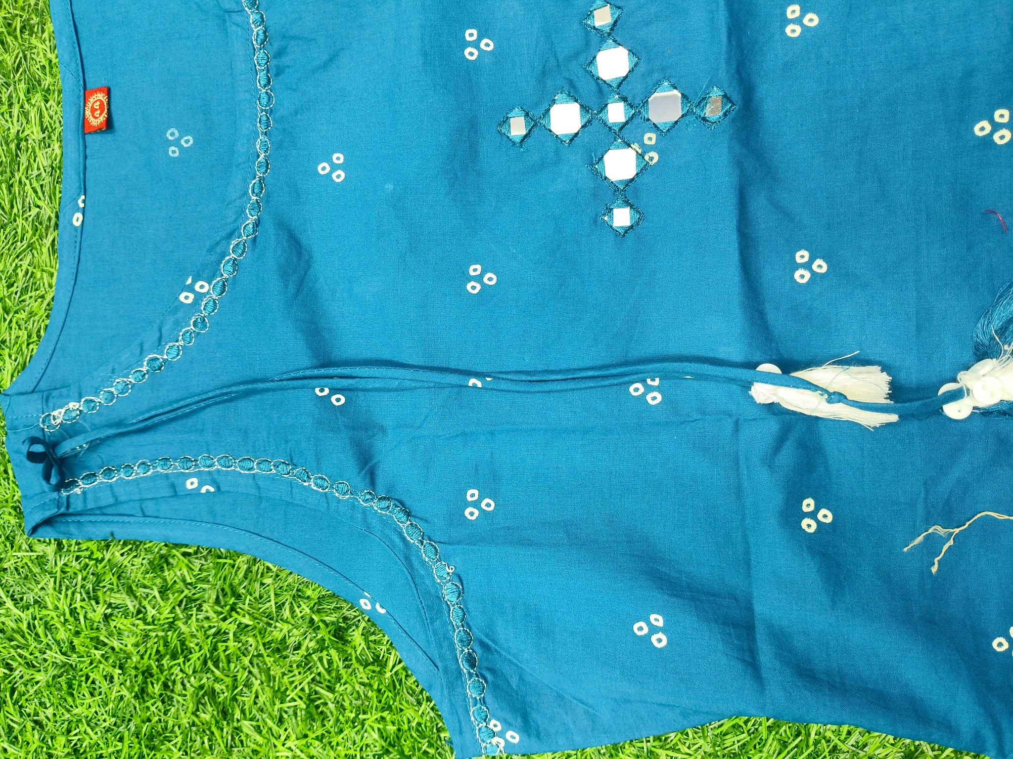 Women's Designer Teal Blue Sleeveless Floral Print 2-Piece Kurti Set
