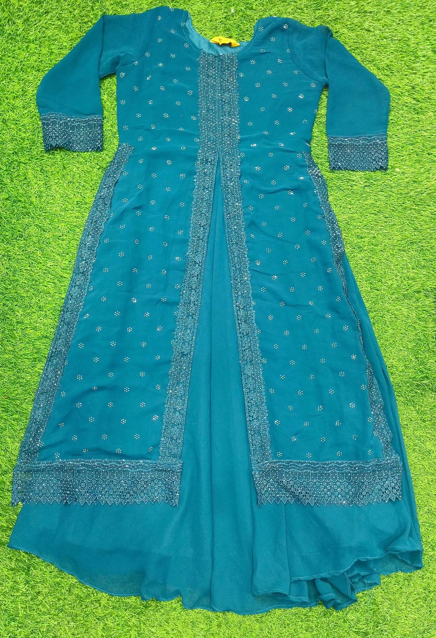 Women's Premium Dark Blue 2-Layer Anarkali Dress with Round Neck