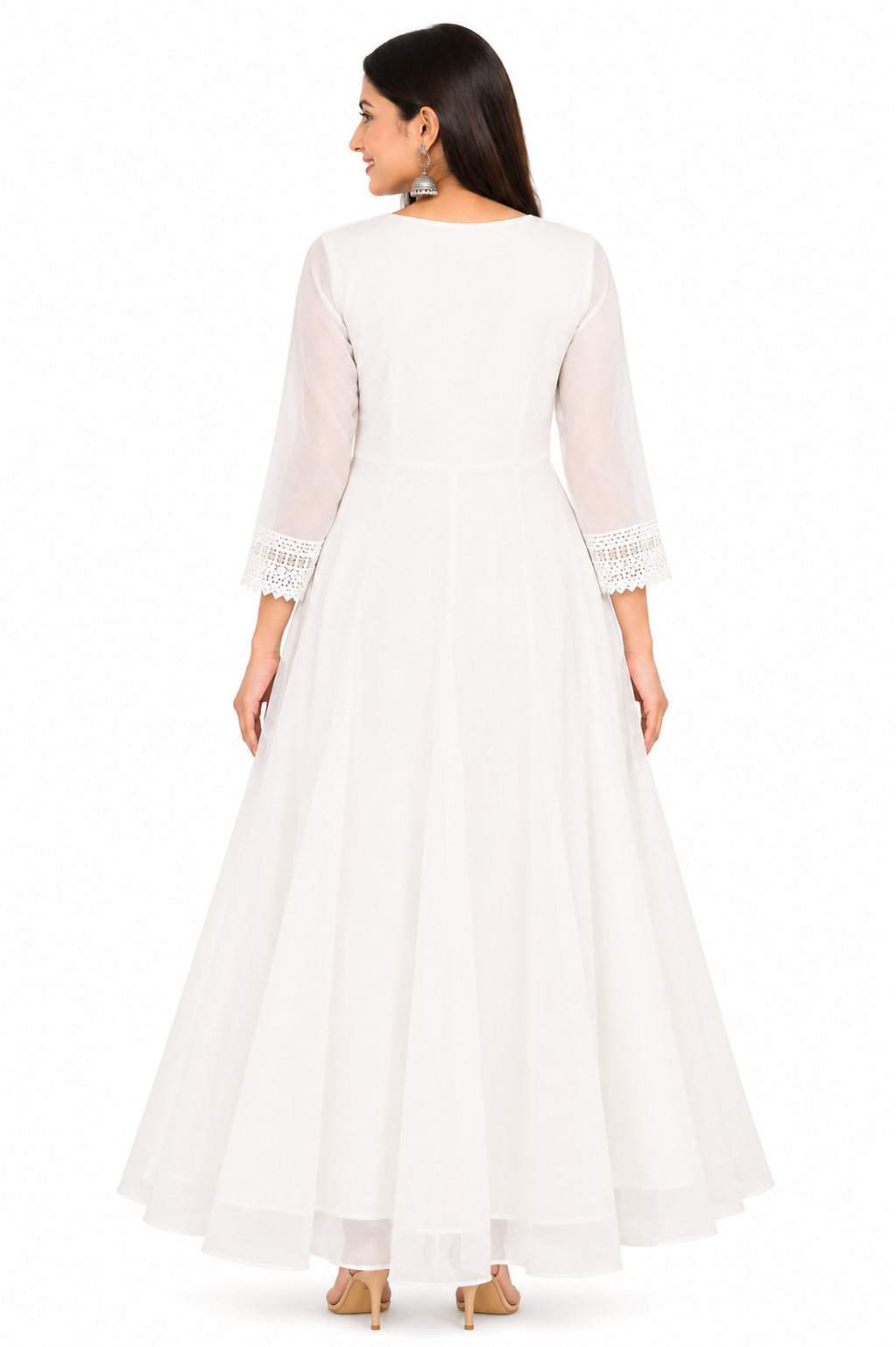 Women's Elegant Off-White Long Georgette Kurti Set with 2-Layer Design