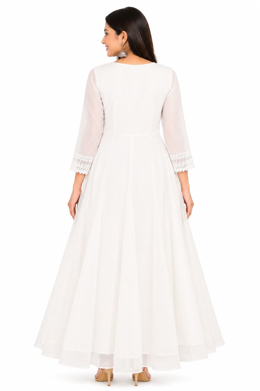 Women's Elegant Off-White Long Georgette Kurti Set with 2-Layer Design