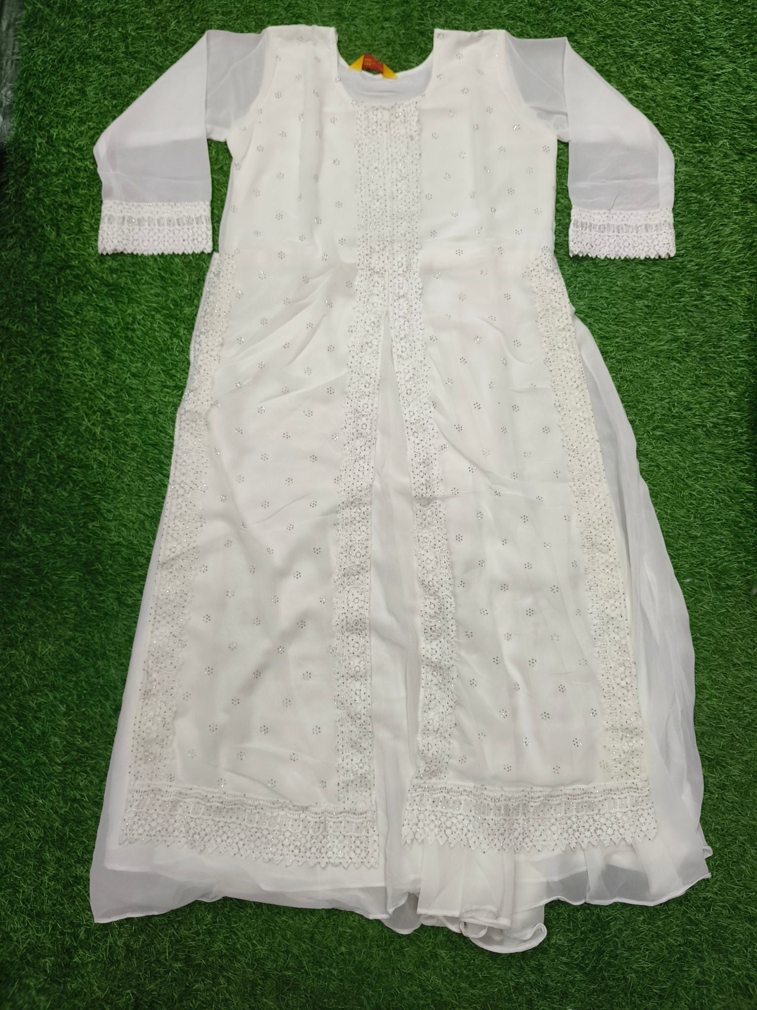 Women's Elegant Off-White Long Georgette Kurti Set with 2-Layer Design