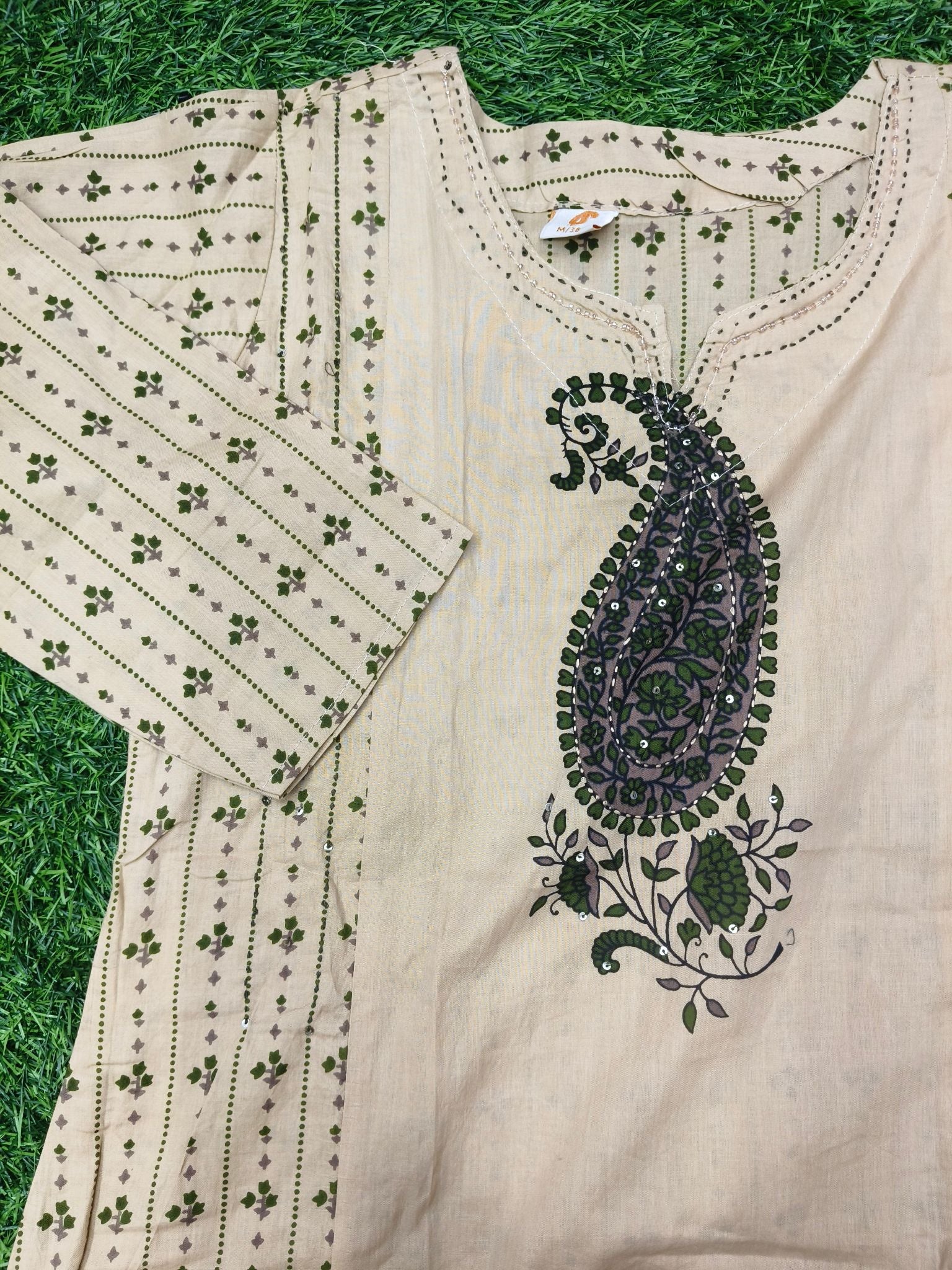 Women's Festive Cream 3-Piece Kurti Set with Embroidered Neckline