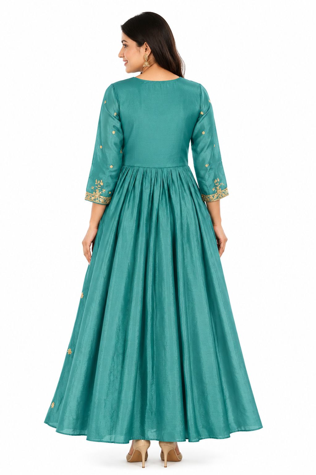 Women's Ethnic Light Green Straight Anarkali Kurti with Decorative Neckline