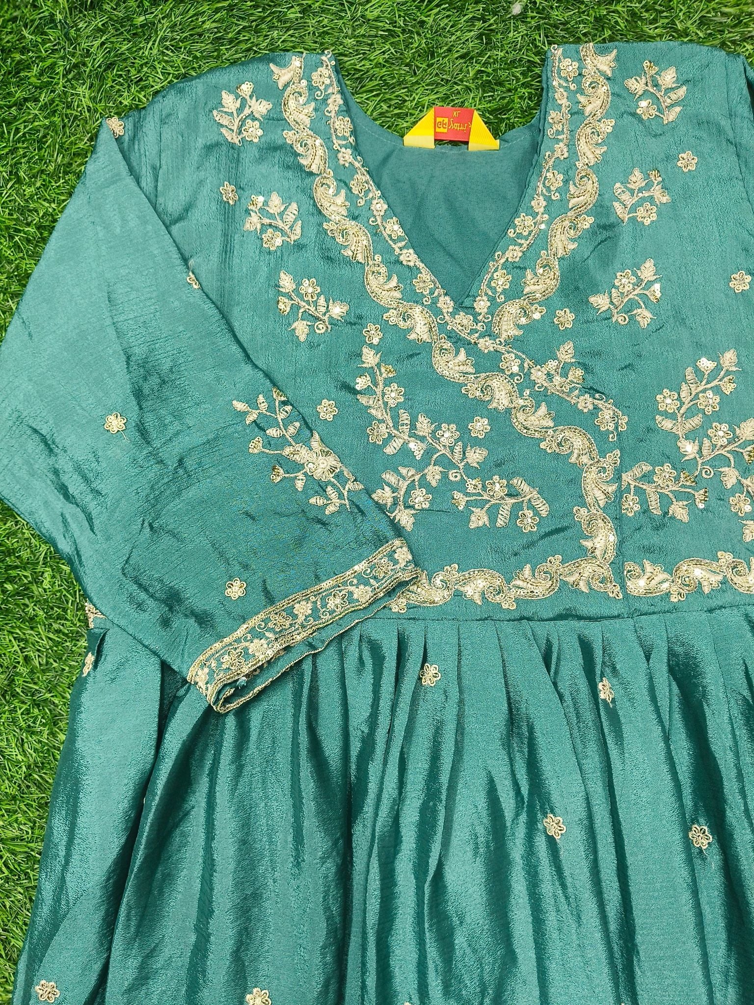 Women's Ethnic Light Green Straight Anarkali Kurti with Decorative Neckline