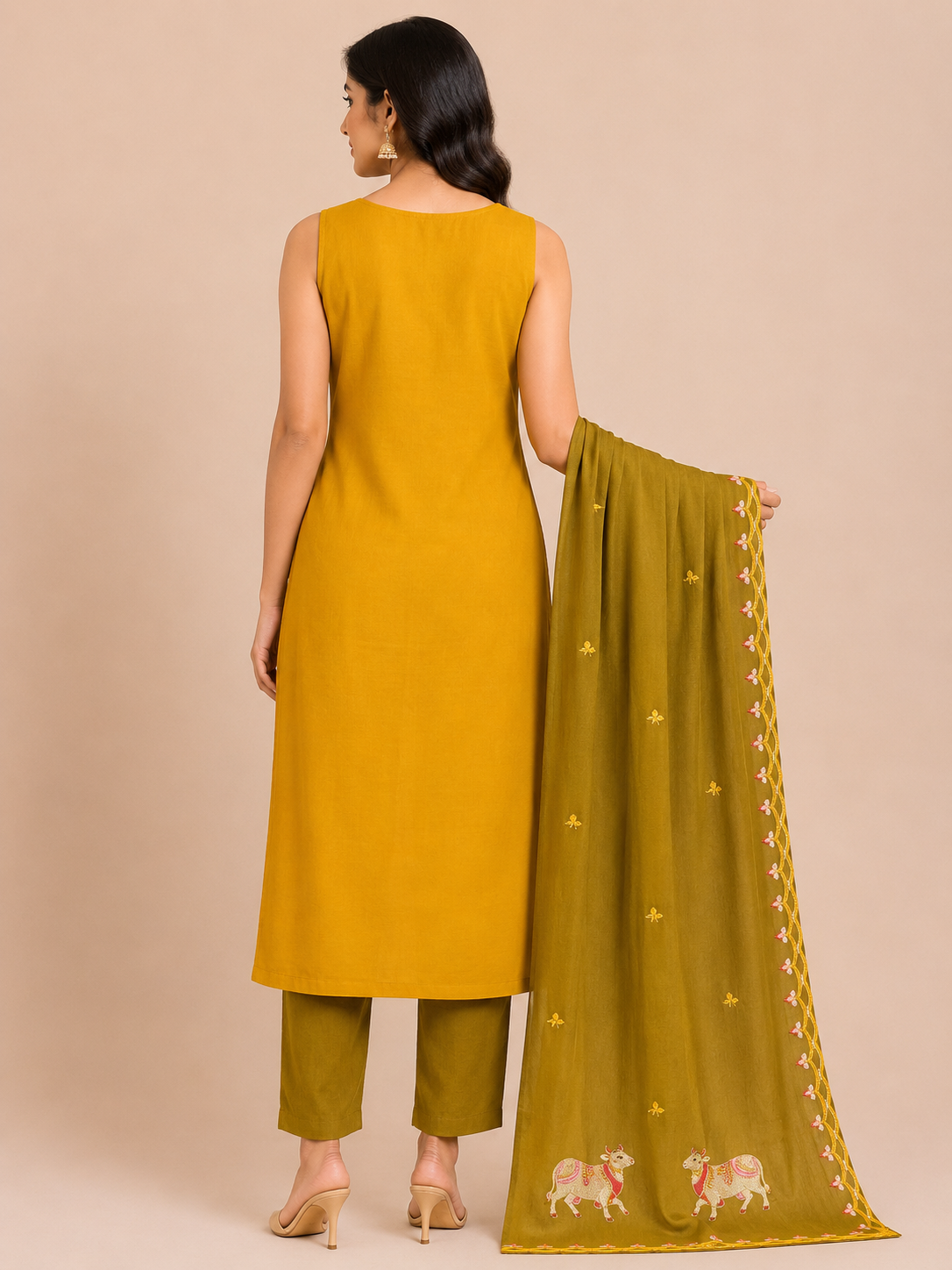 Women's Designer Mustard Yellow Party Wear  3-Piece Kurti Set with embroidery work