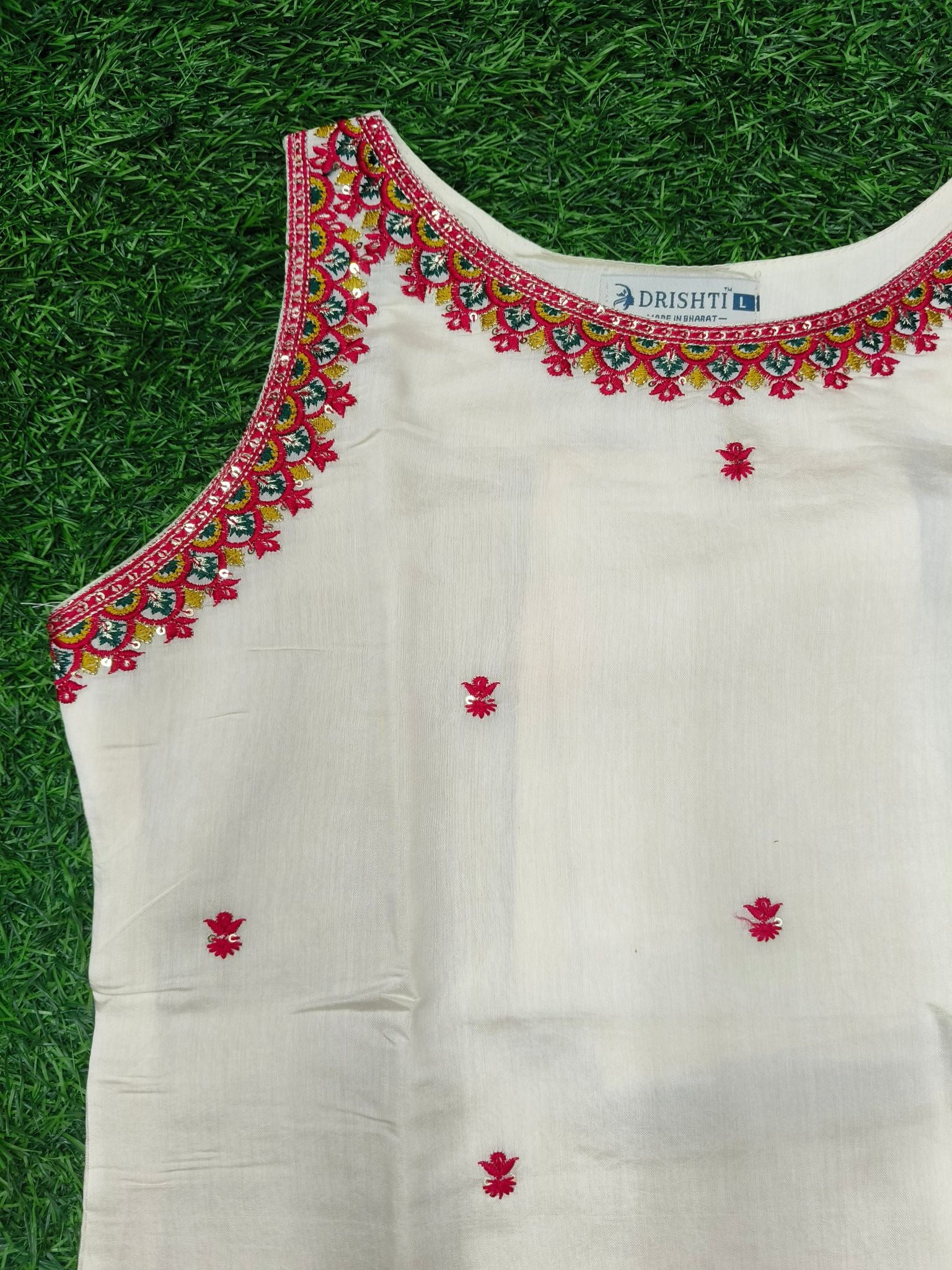 Women's Elegant Cream 3-Piece Embroidered Kurti Set