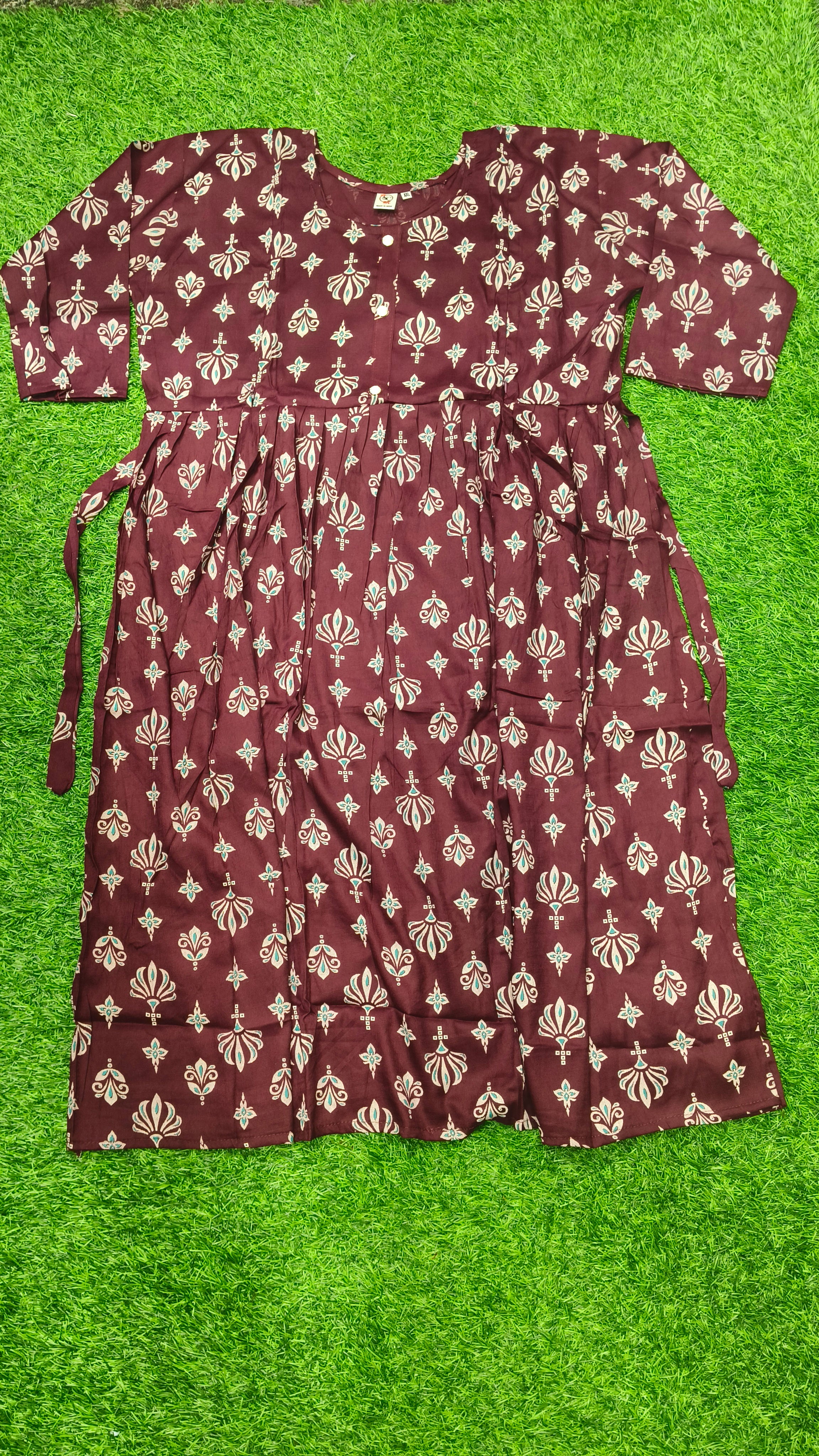 Elegant Purple Printed Single Piece Kurti with Front Buttons and Waist Tie