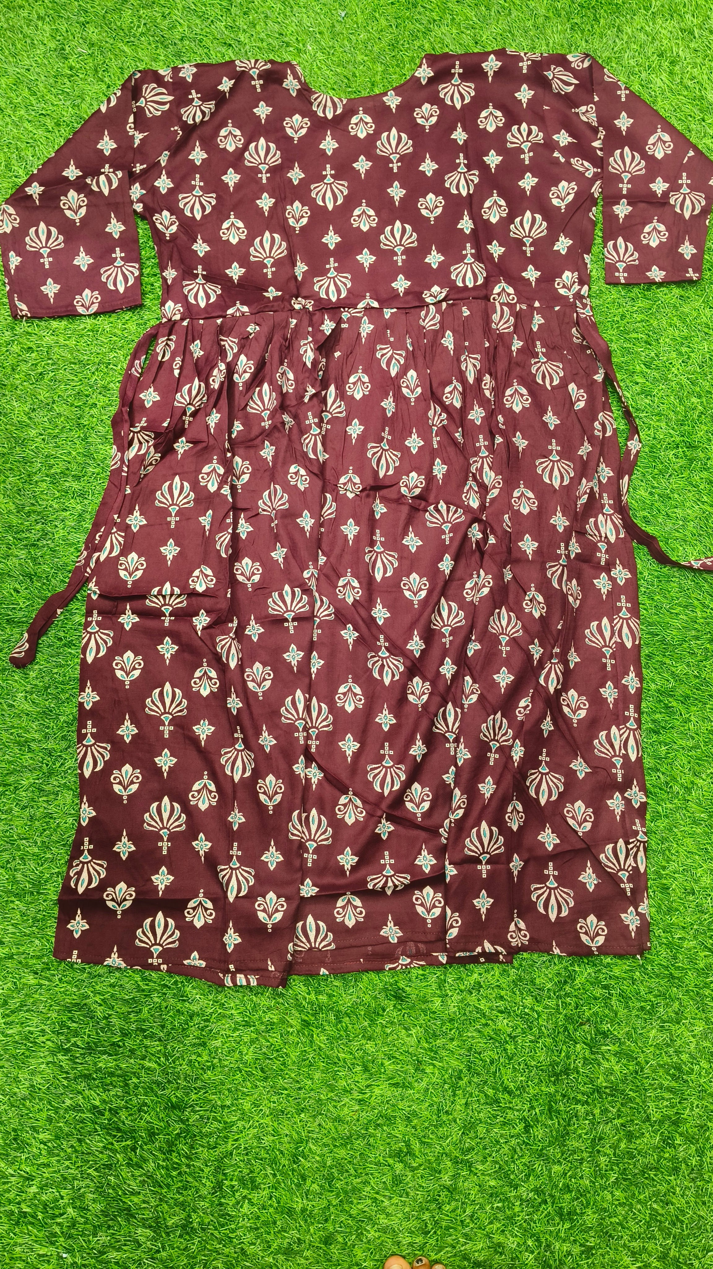 Elegant Purple Printed Single Piece Kurti with Front Buttons and Waist Tie