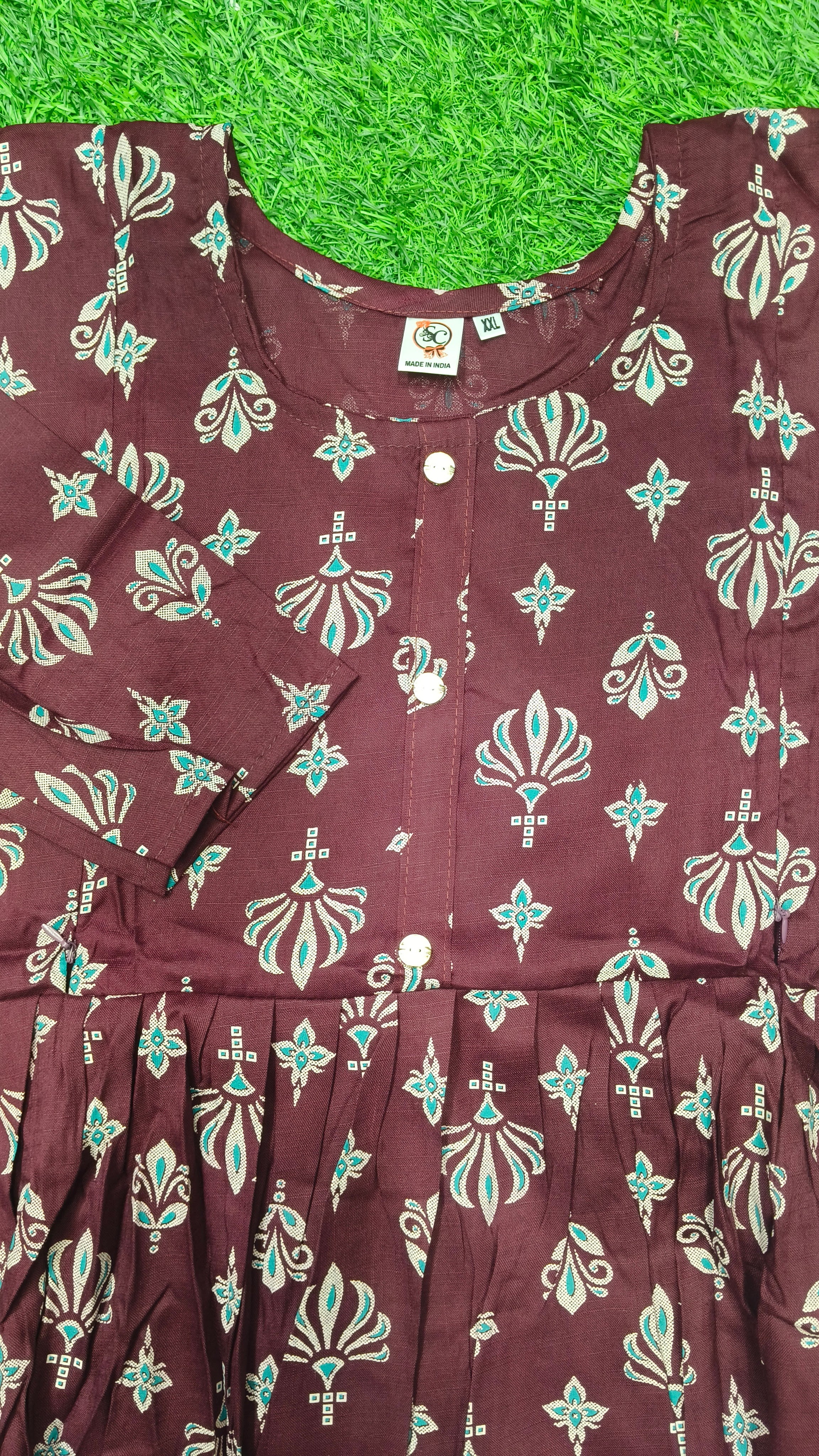 Elegant Purple Printed Single Piece Kurti with Front Buttons and Waist Tie