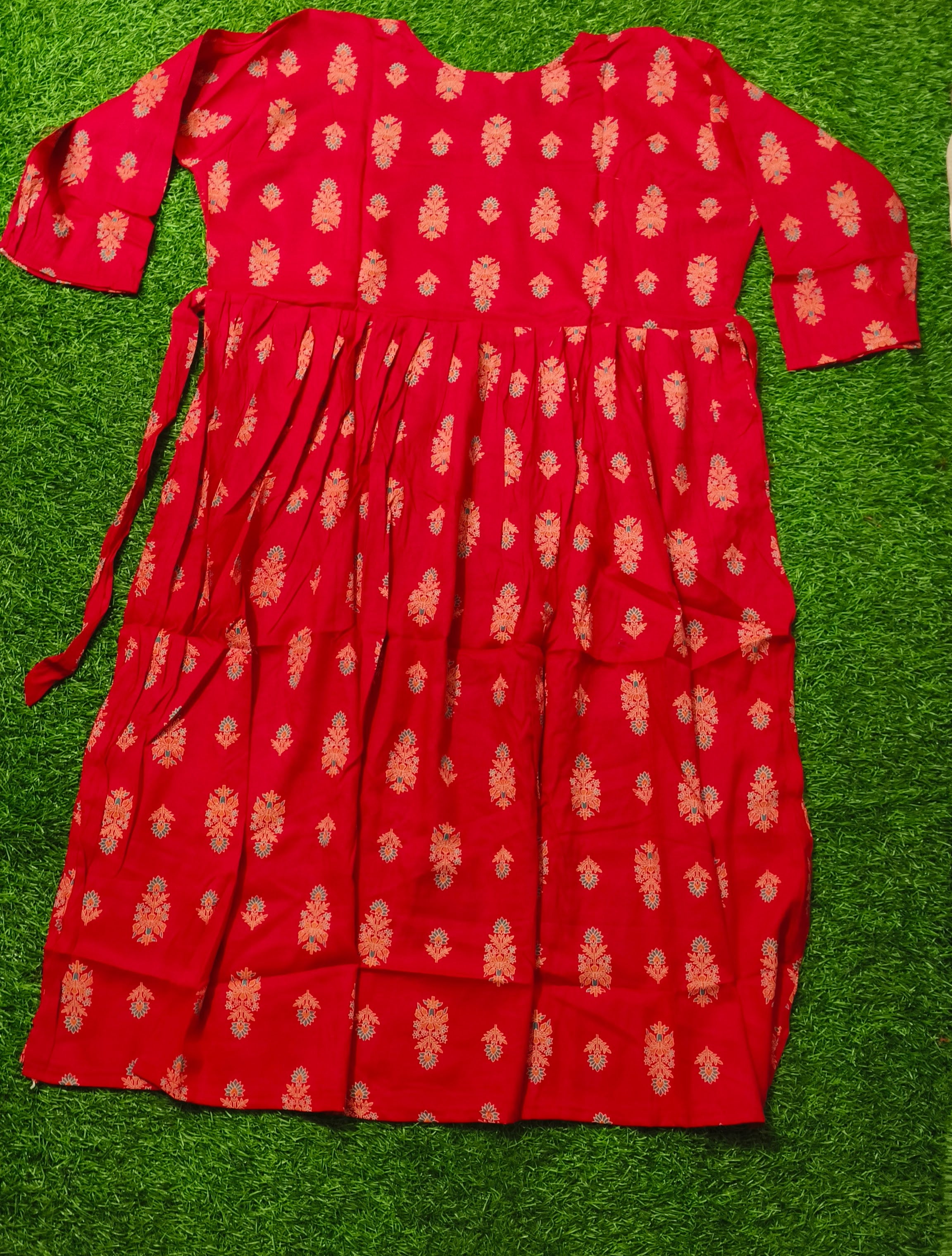 Elegant Dusty pink and Multi-colour Print Bandhani Print Single Piece Kurti with Front Buttons and Waist Tie