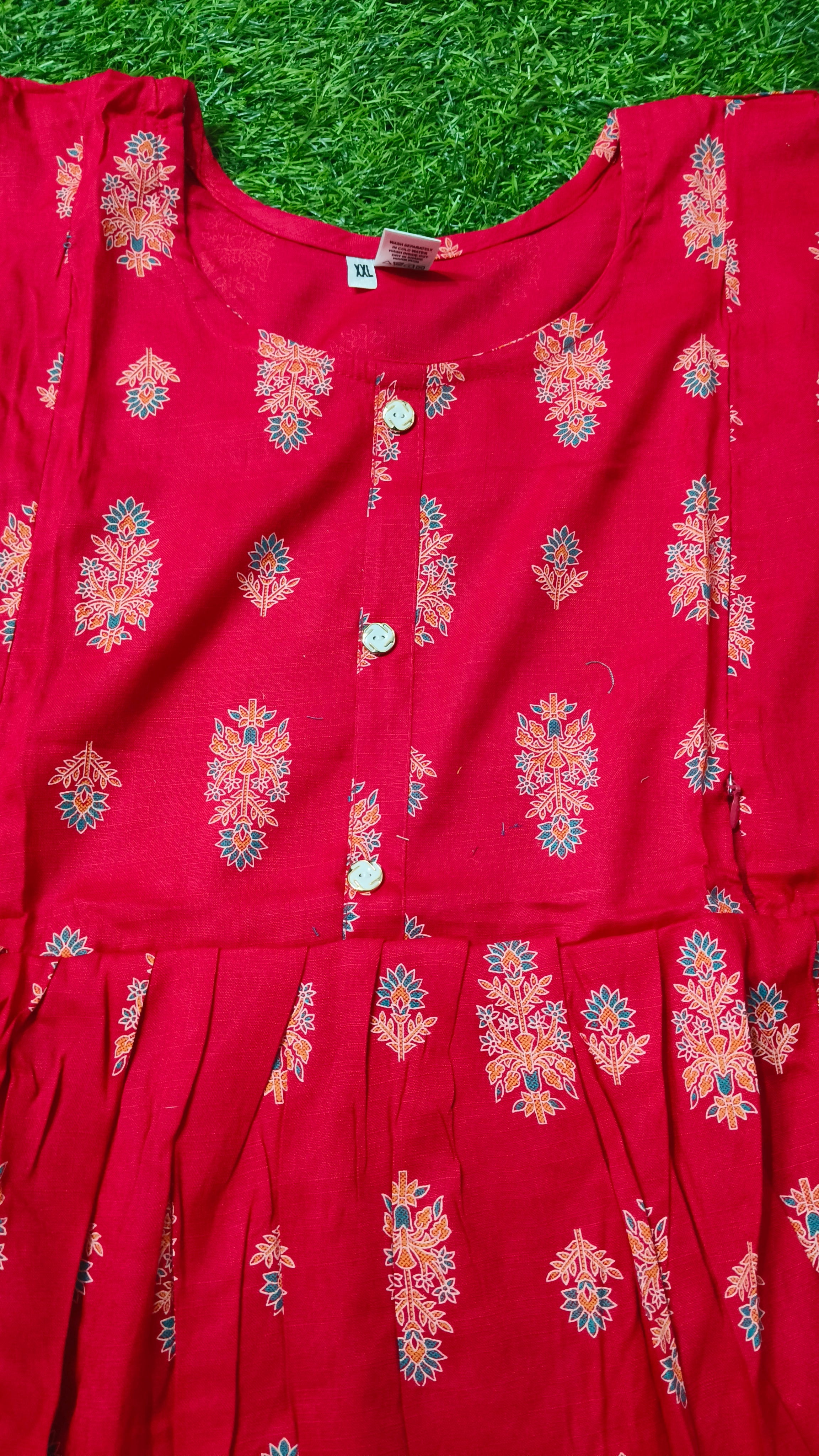 Elegant Pink Printed Single Piece Kurti with Front Buttons and Waist Tie