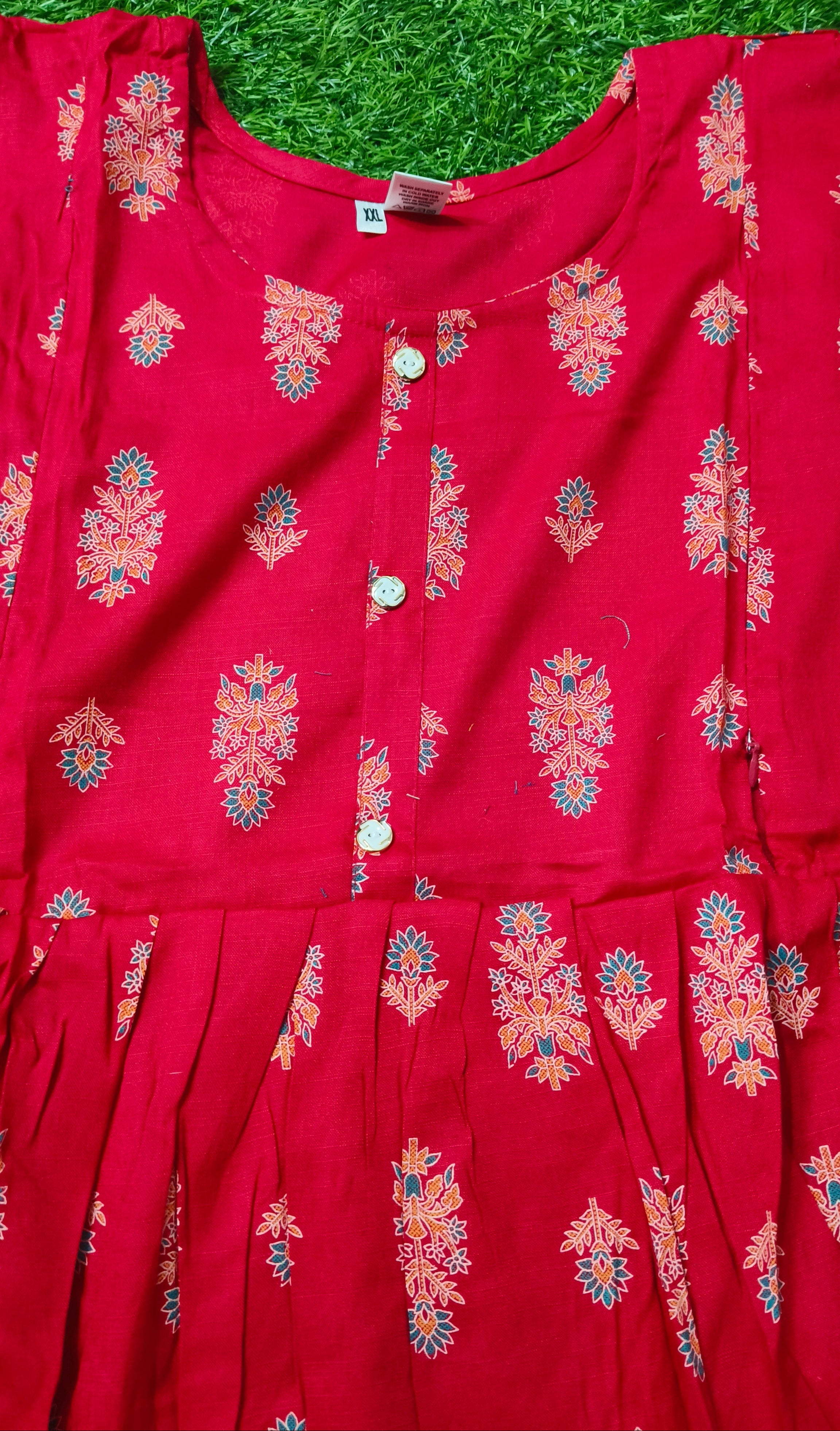 Elegant Dusty pink and Multi-colour Print Bandhani Print Single Piece Kurti with Front Buttons and Waist Tie