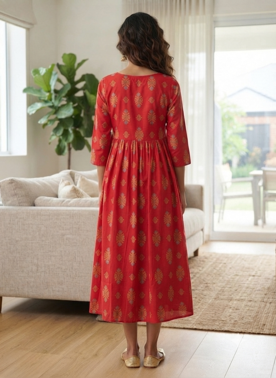 Elegant Dusty pink and Multi-colour Print Bandhani Print Single Piece Kurti with Front Buttons and Waist Tie