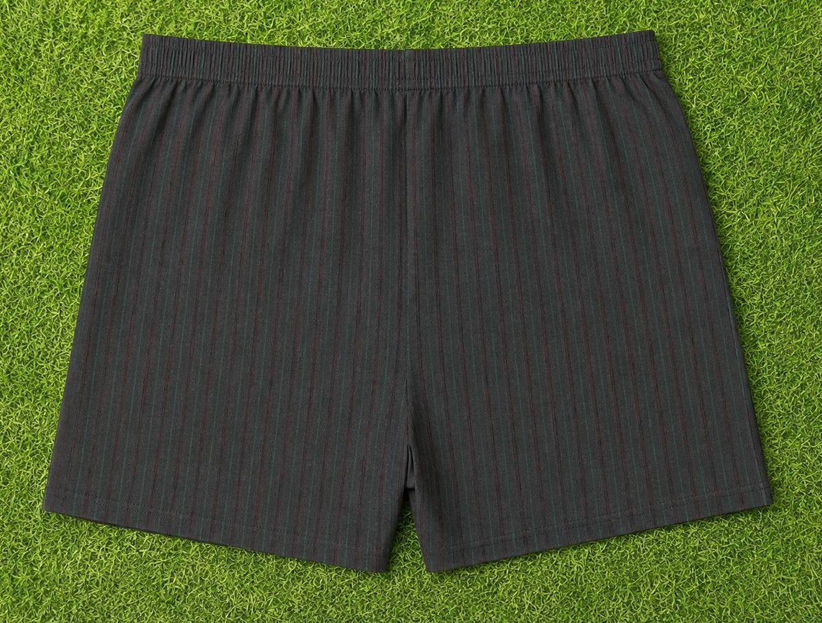Men’s Charcoal Grey & Bottle Green Striped Cotton Shorts with Elastic Waistband & Side Pockets
