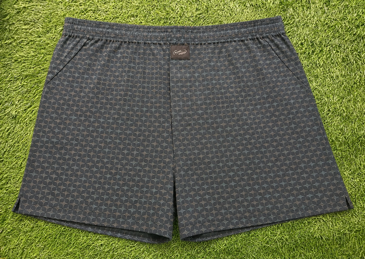 Men’s Charcoal Grey Geometric Printed Cotton Shorts with Elastic Waistband & Side Pockets