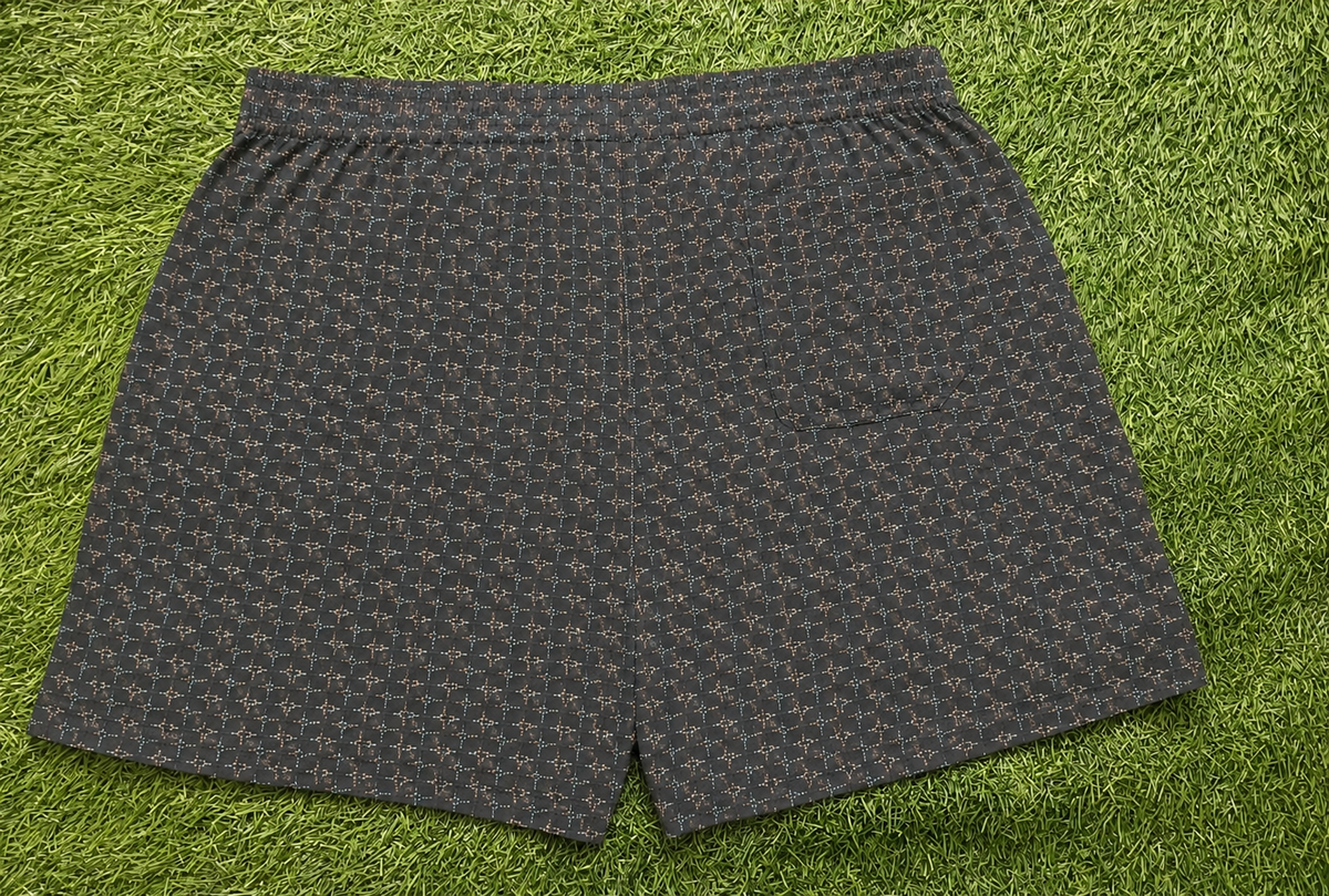 Men’s Charcoal Grey Geometric Printed Cotton Shorts with Elastic Waistband & Side Pockets
