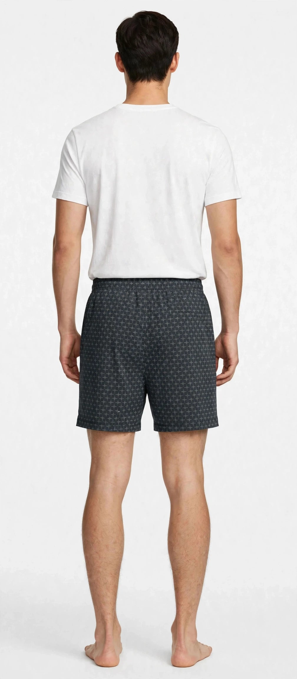 Men’s Charcoal Grey Geometric Printed Cotton Shorts with Elastic Waistband & Side Pockets
