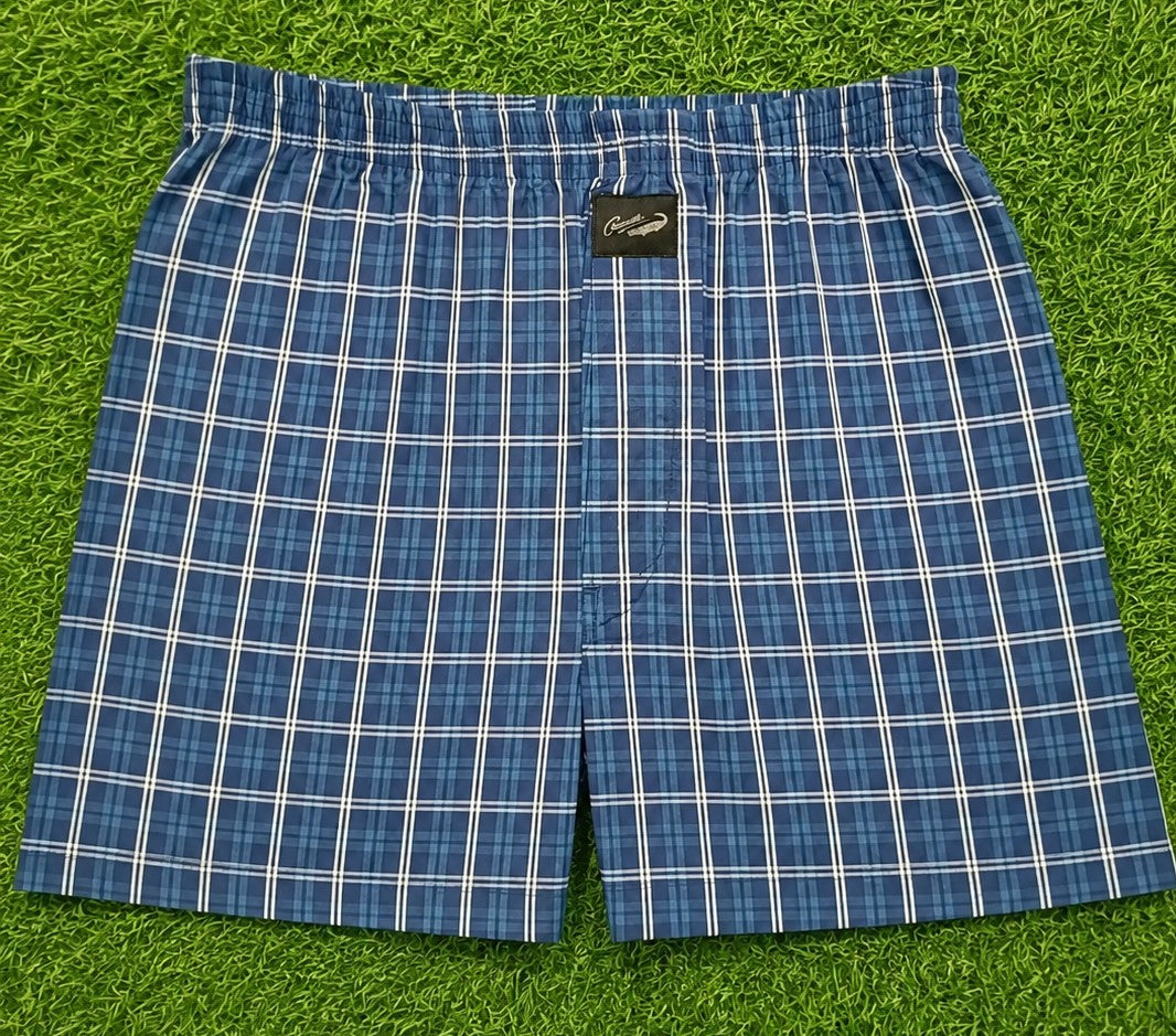 Men’s  Blue Checked Cotton Shorts with Elastic Waistband & Side Pockets